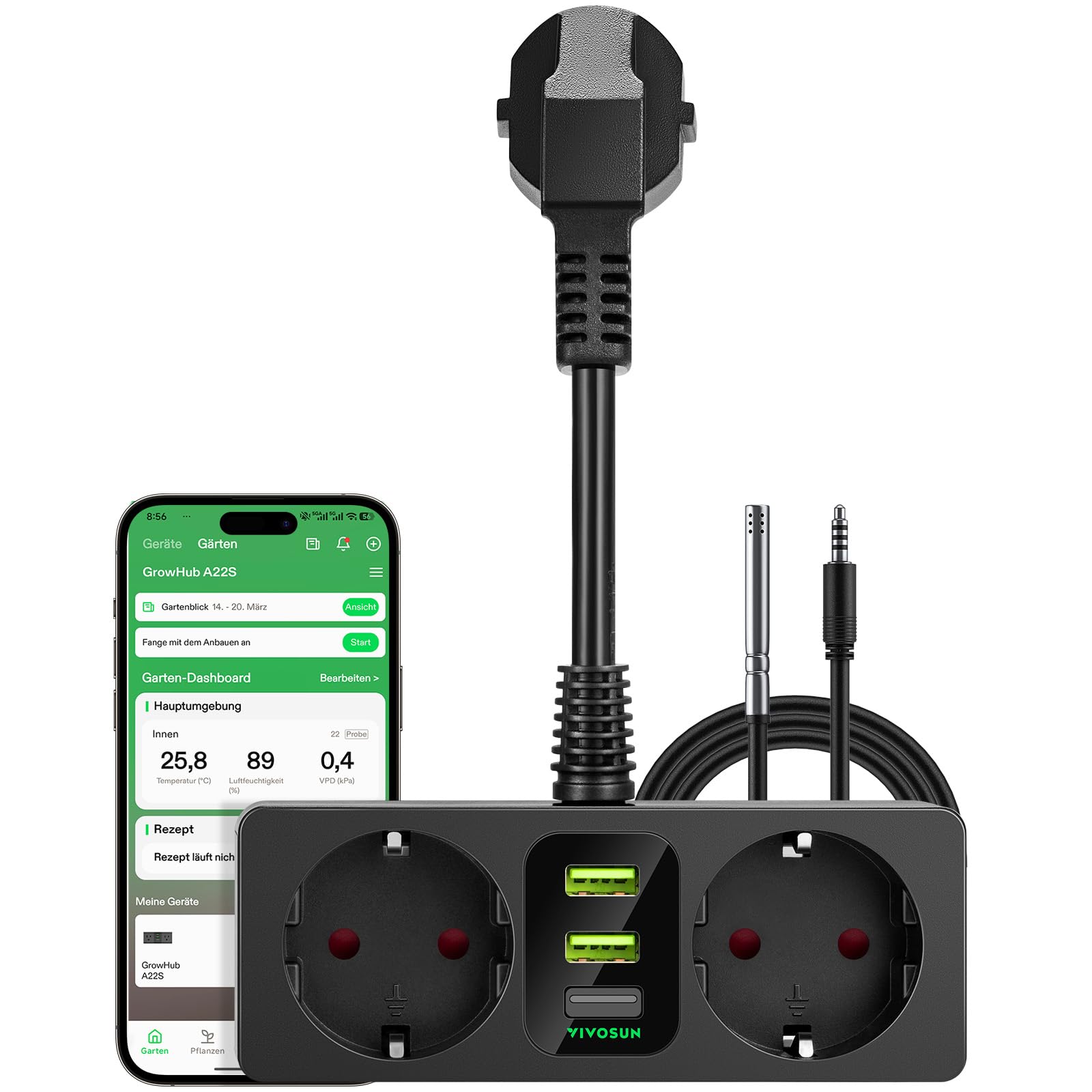 VIVOSUN GrowHub A22 controlador enchufe con sensor temperatura humedad Smart WiFi control ambiental enchufe termostato 15A 3600W compatible app VIVOSUN para grow tent