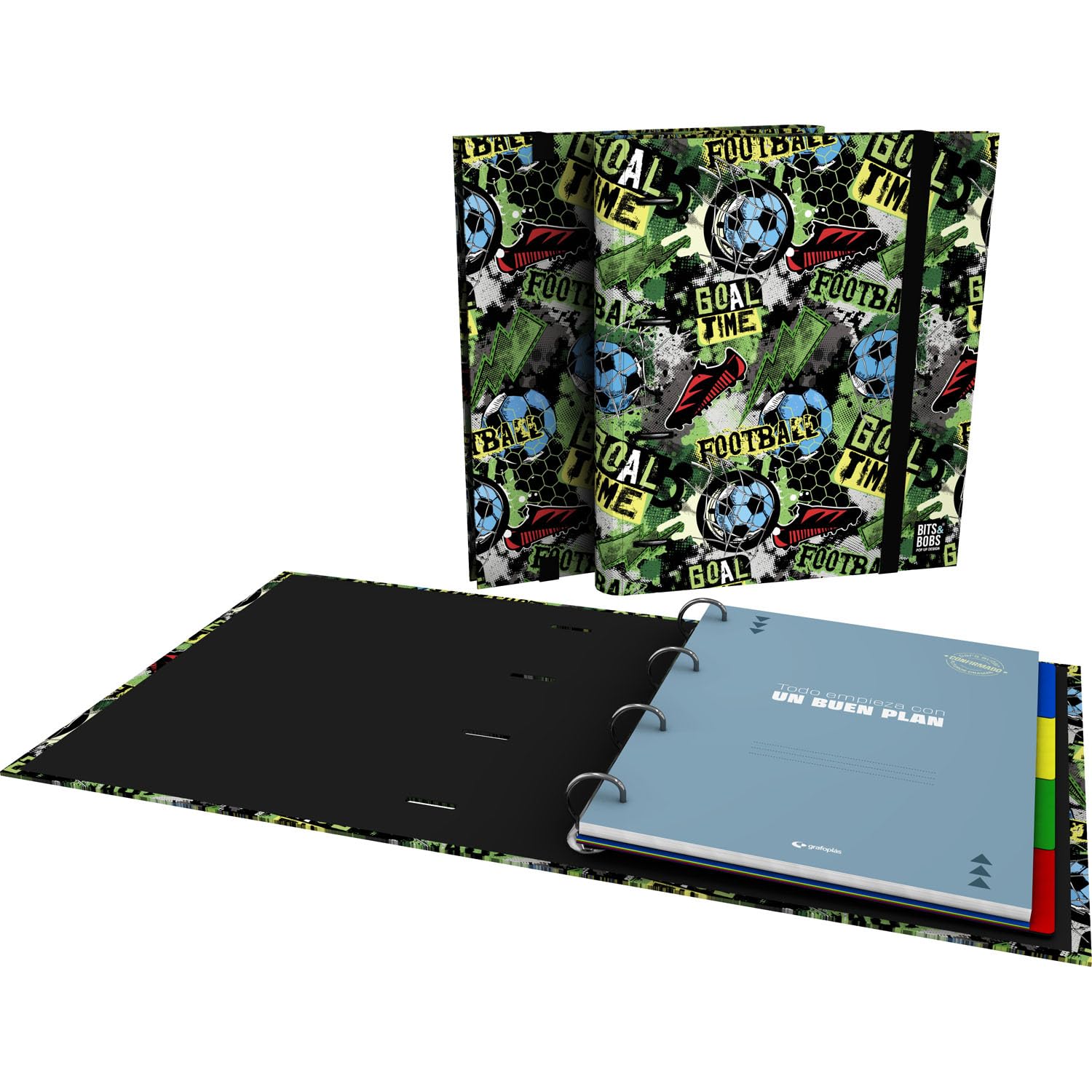 Grafoplas - A4 Ring Binder, Carpebook Bits&Bobs Goal Time, Includes Refill + dividers + Planner + Stickers + Transparent Envelope, Perfect for schoolchildren