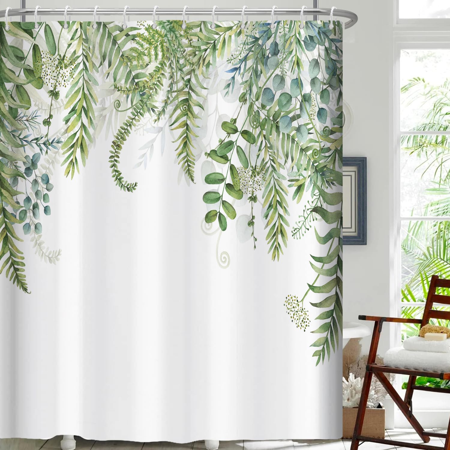 Sage Green Shower Curtain for Bathroom Plant Botanical Eucalyptus Leaf Watercolor Greenery Leaves Floral Bathroom Curtain Waterproof Fabric Shower Curtain Sets 72×72 Inches