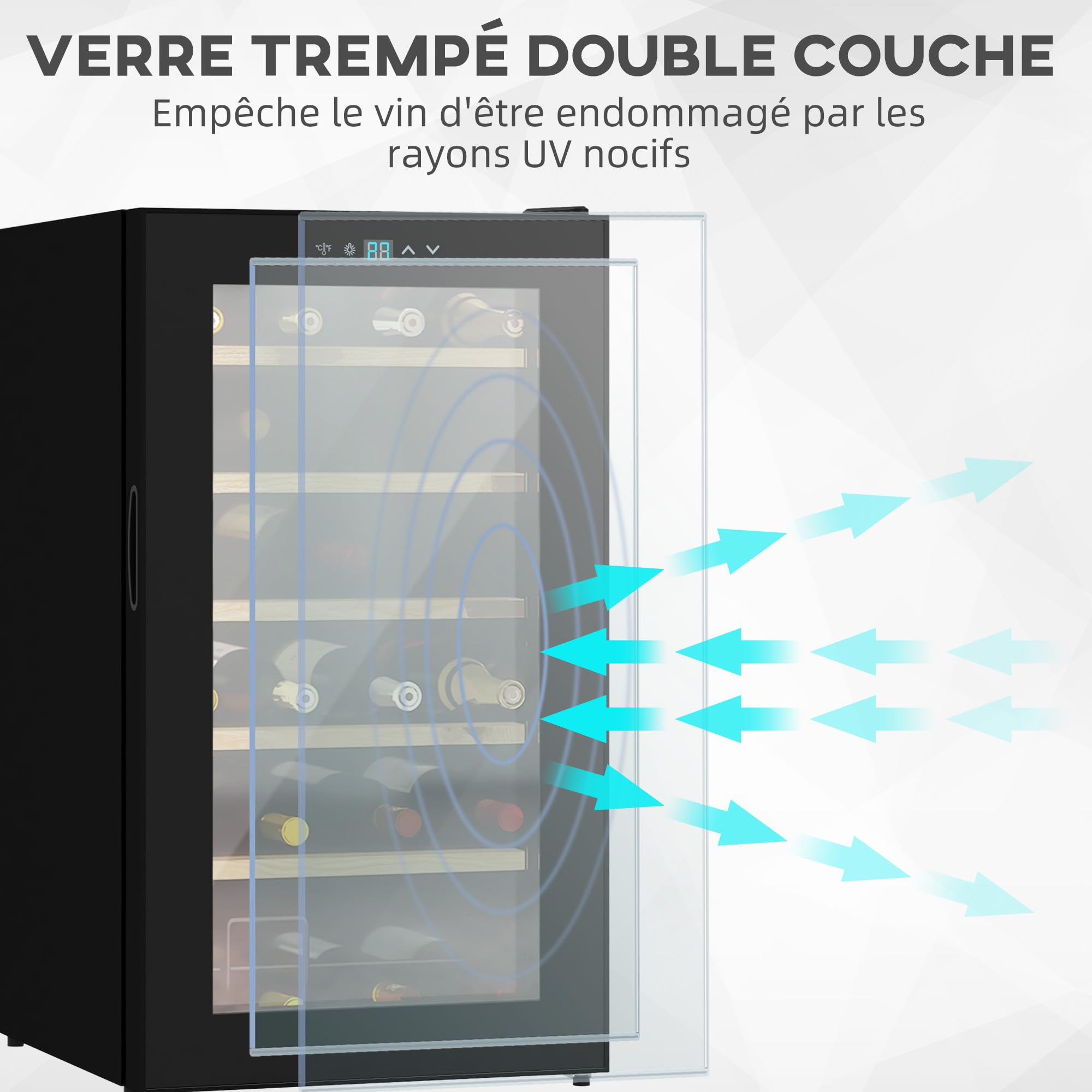 HOMCOM Cave à vin 24 bouteilles 65L, réfrigérateur à vin silencieux température réglable 5-20° LED noir