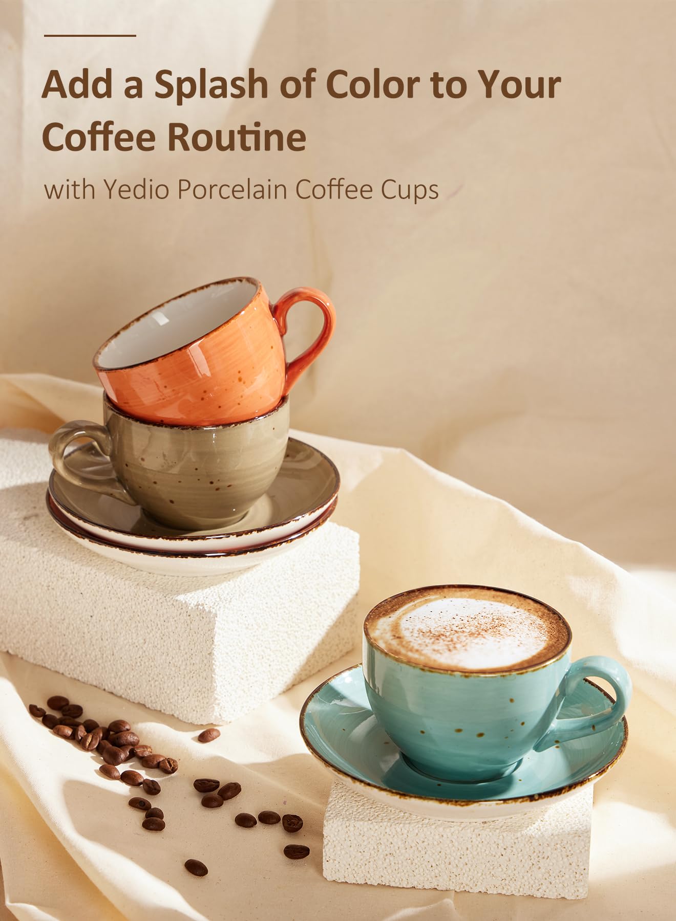 Lot De 4 Tasses à Café Et Soucoupes En Céramique 250 Ml - Couleurs Assorties Rayées - Pour Expresso, Thé, Cappuccino - Cadeau Maison - 8