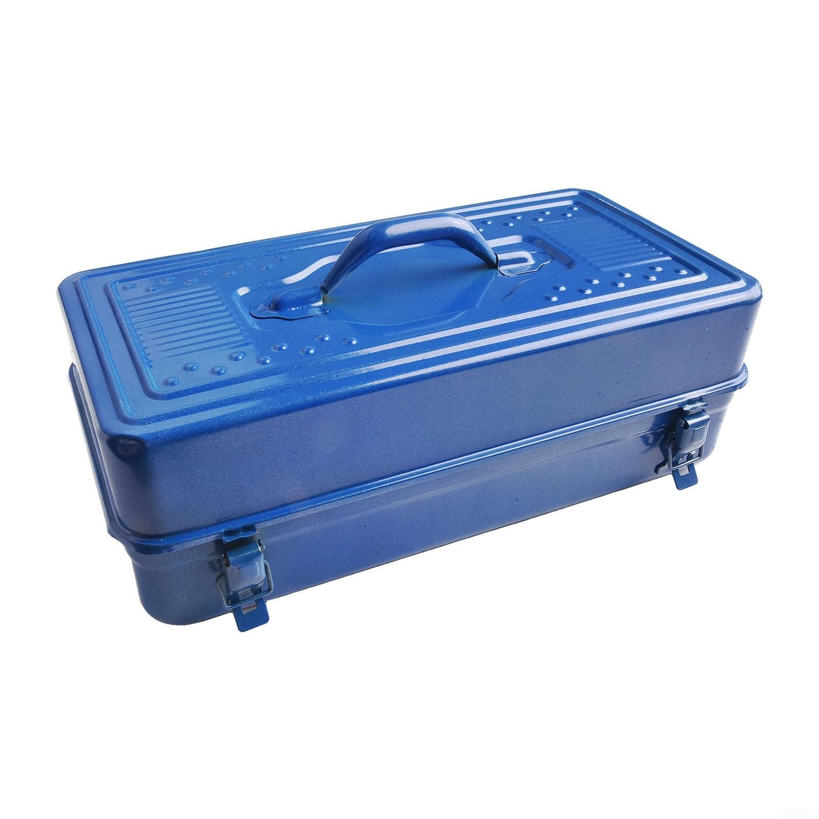 Boîte à outils en acier robuste avec fond épais – Boîte de rangement robuste pour garage et maison – Bleu 36 x 15 x 10 cm (45 x 24 x 15 cm)