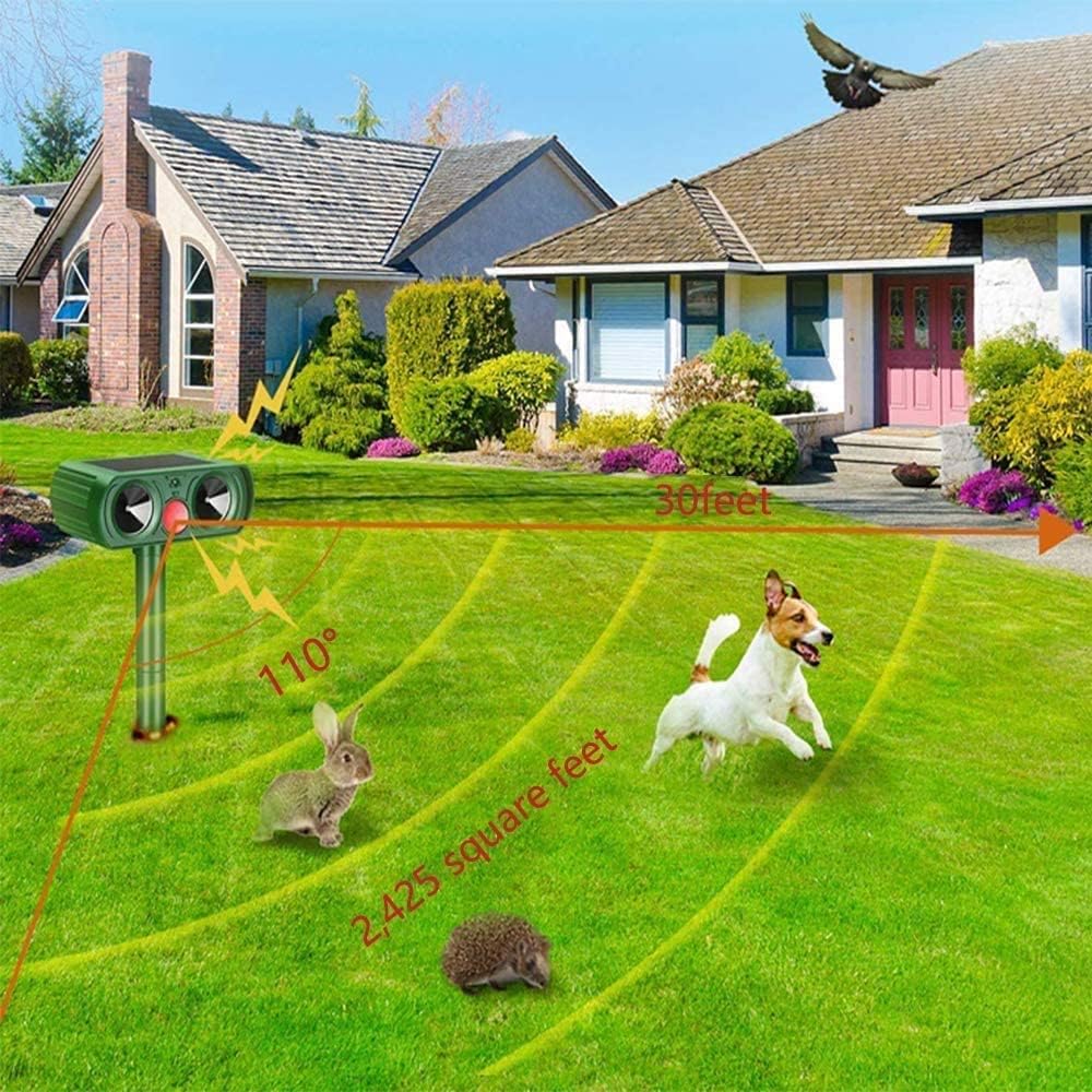 2 Pack 2023 Solar Ultrasonic in Repellent Defender Rat, Squirrel, Deer, Raccoon, Skunk, Rabbit, Mole, Dog, Cat, Waterproof with Motion Detector
