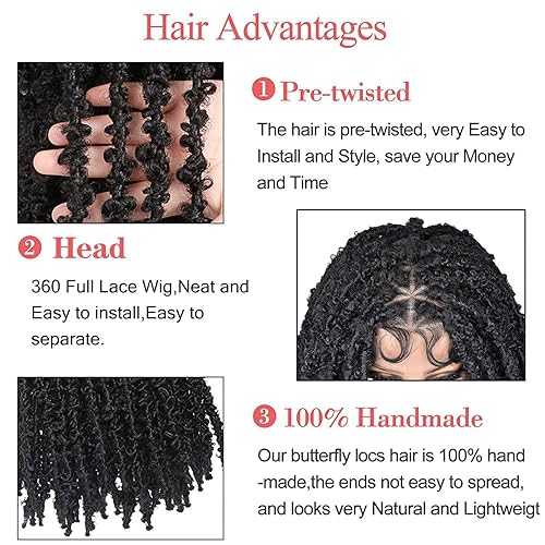 Miniatura 4 de CURLCRAZY Pelucas de rastas sintéticas trenzadas para mujeres negras, pelucas de rastas sintéticas de mariposa con cabello de bebé de 40 pulgadas,
