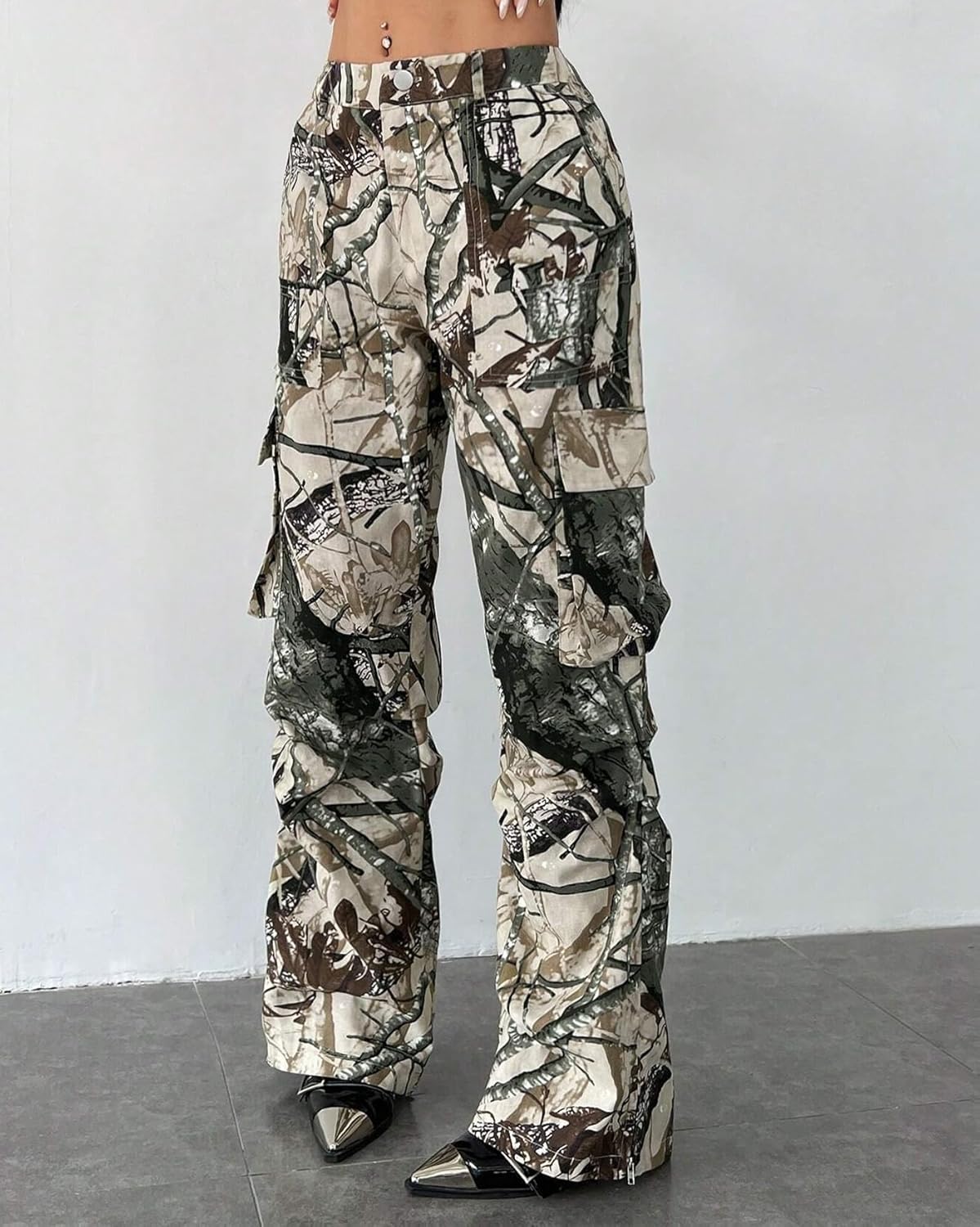 Kedera Women Camo Cargo Pants High Waist Baggy Wide Leg Camouflage Army Fatigue Joggers Trousers - Image 3