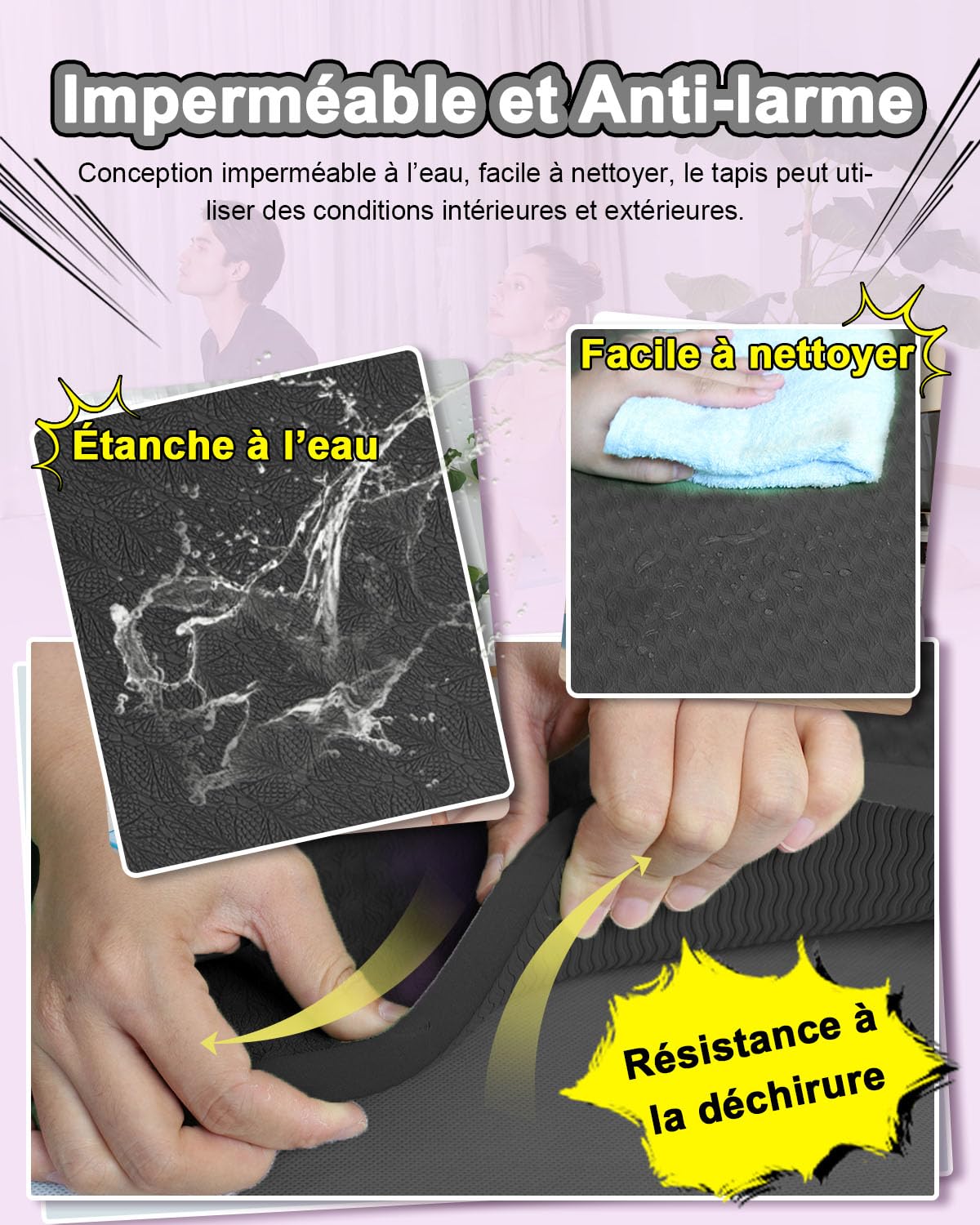 Tapis Sport Fitness Grande 200×130cm 15mm Epais Tapis de Yoga Antidérapant XXL Tapis de Gym Pilates Exercice avec Sac de Yoga