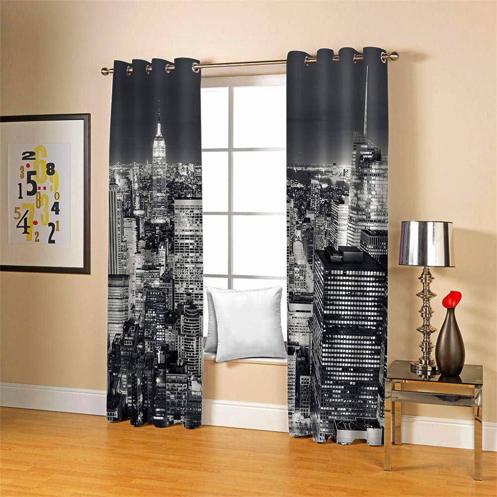 Rideaux Occultants Vue de Nuit de New York Oeillets Rideaux Occultants Thermiques Isolation Phonique Microfibre Enfants Salon Chambre Rideaux Home Decorative 140x180cm x 2pcs