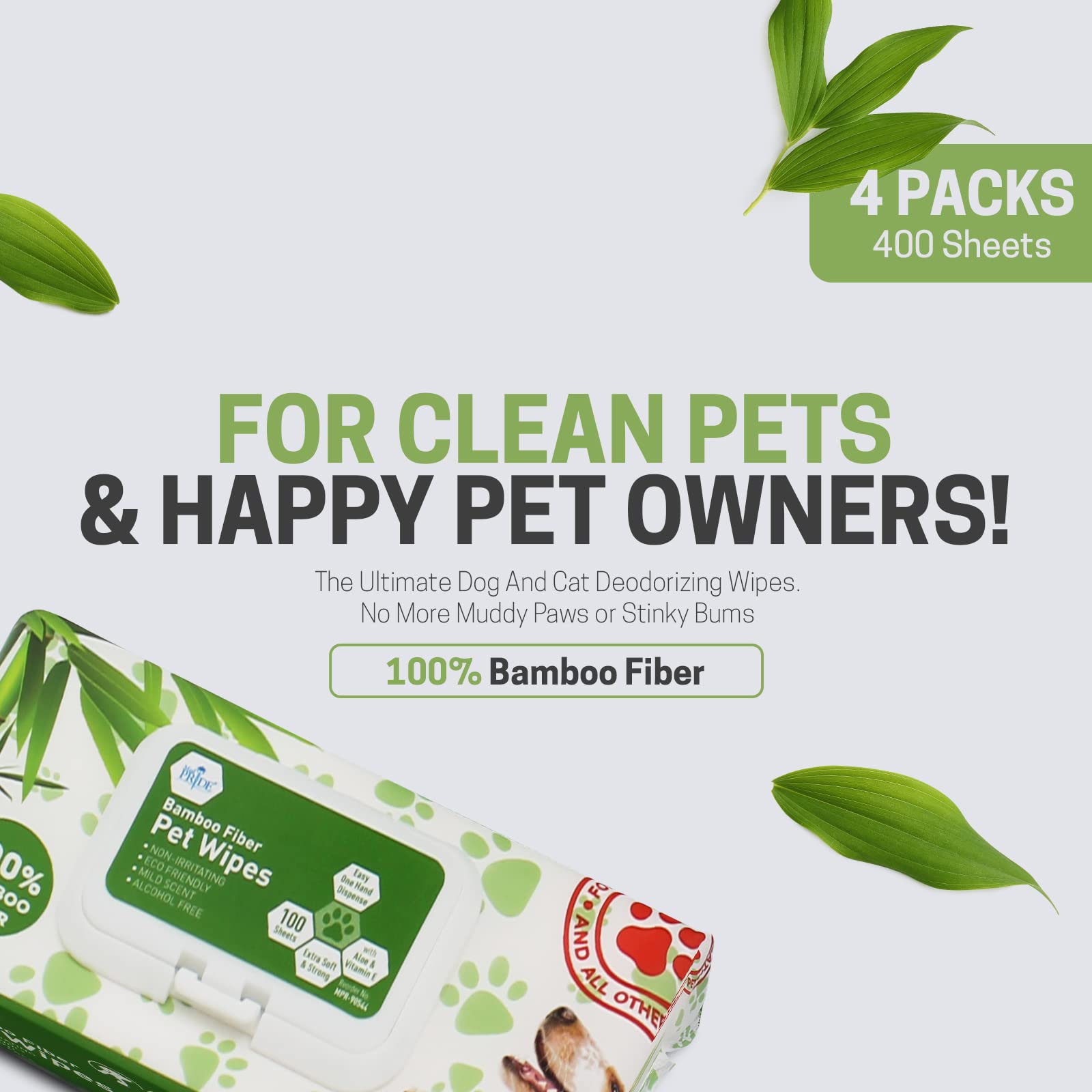 MED PRIDE Lot de 400 lingettes hypoallergéniques en fibre de bambou pour chien 20,3 x 20,3 cm