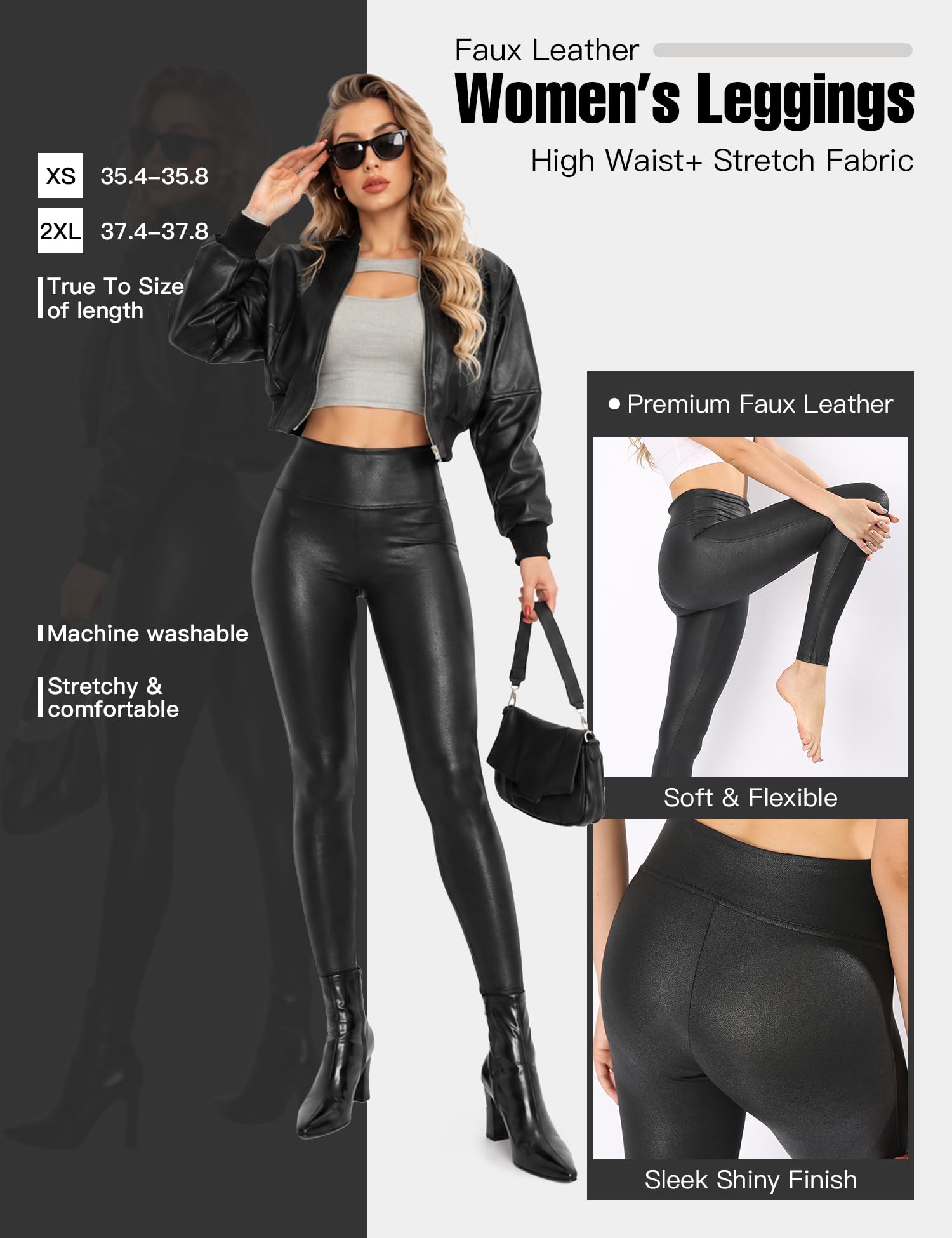 Tagoo Kunstleder-Leggings für Damen, Bauchkontrolle, elegante Leggings, hohe Taille, Kunstlederhose, Disco-Outfits