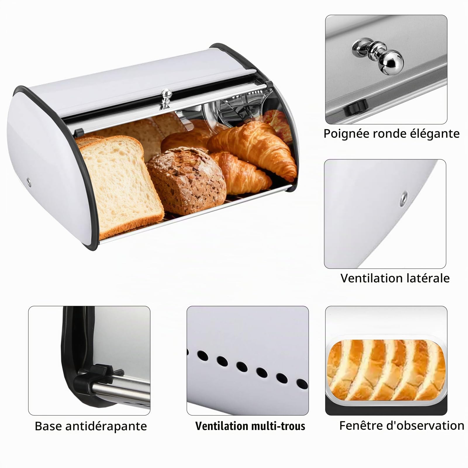 Boîte à Pain Métal Rouge avec Fenêtre de Visualisation, Bread Box en Acier Inoxydable à Couvercle Roulant, Boîte de Conservation pour Pain et Viennoiseries