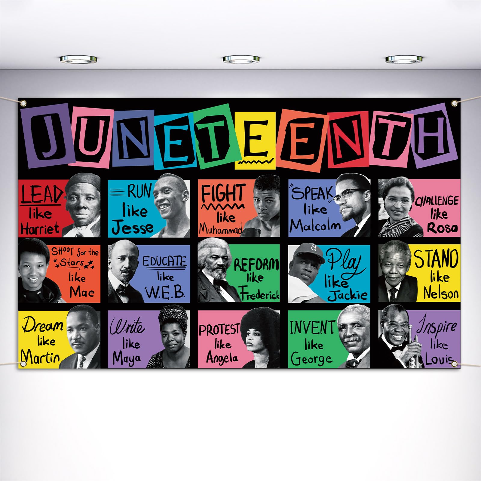 Vohado Juneteenth Photo Booth Backdrop African American Pan Black Freedom Day Decoration Famous People School Classroom Entryway Wall Decor-5.9×3.6ft