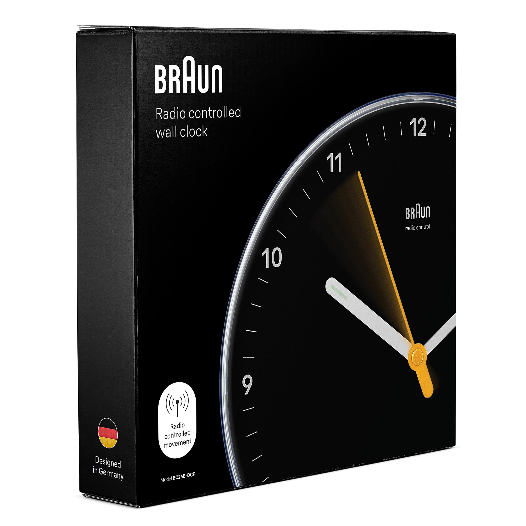 Braun Classic Radio Controlled Large Analogue Wall Clock For Central European Time Zone (DCF/GMT 1) with Silent Sweep Movement, Easy To Read, 30cm Diameter in Black, model BC17B-DCF Braun Classic Radio Controlled Large Analogue Wall Clock For Central European Time Zone (DCF/GMT 1) with Silent Sweep Movement, Easy To Read, 30cm Diameter in Black, model BC17B-DCF