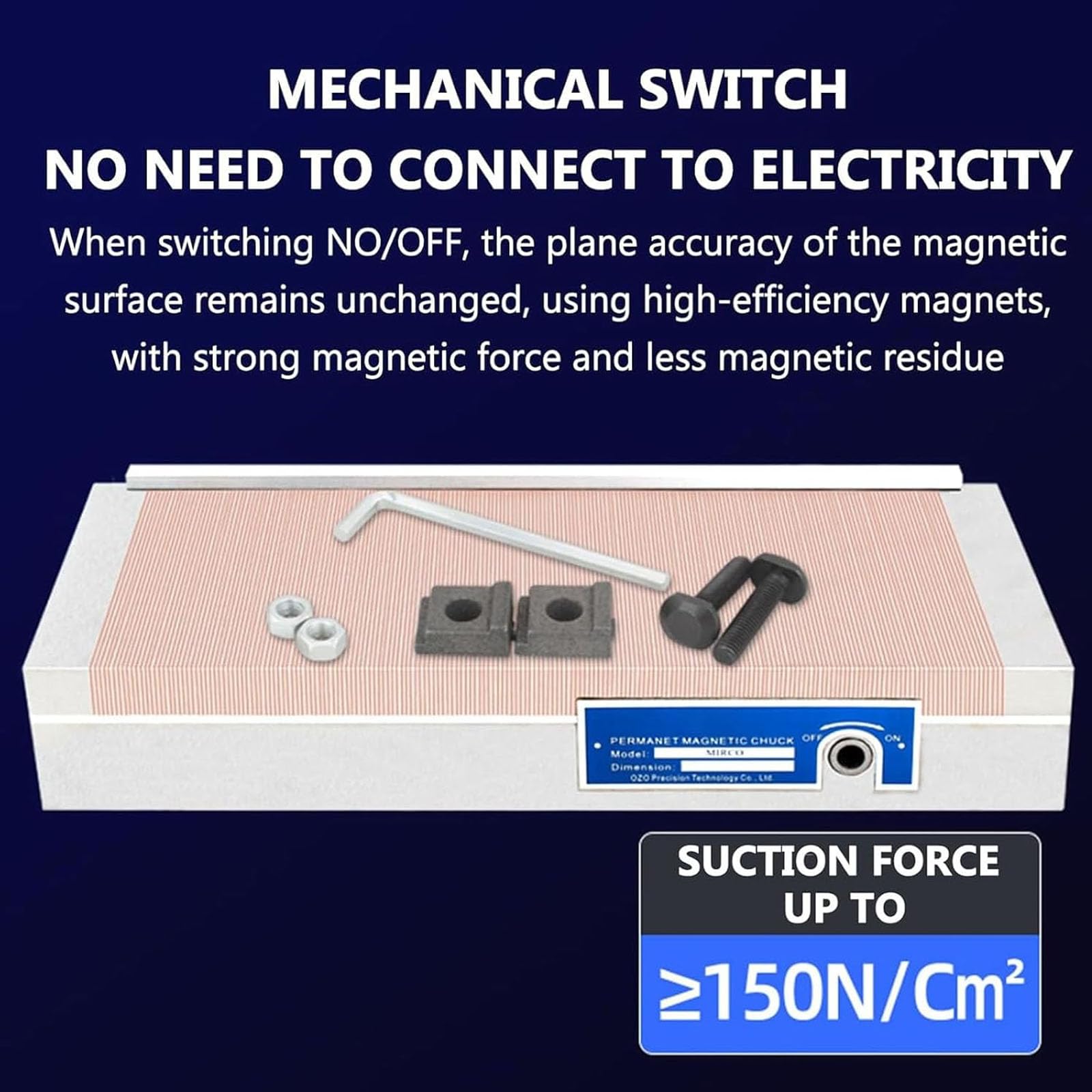 Portabrocas magnético de 4 x 6.8 pulgadas, portabrocas de sujeción permanente con poste magnético de 0.5+1.5, fuerza de succión ≥100N/Cm², incluye llave para máquinas de rectificar