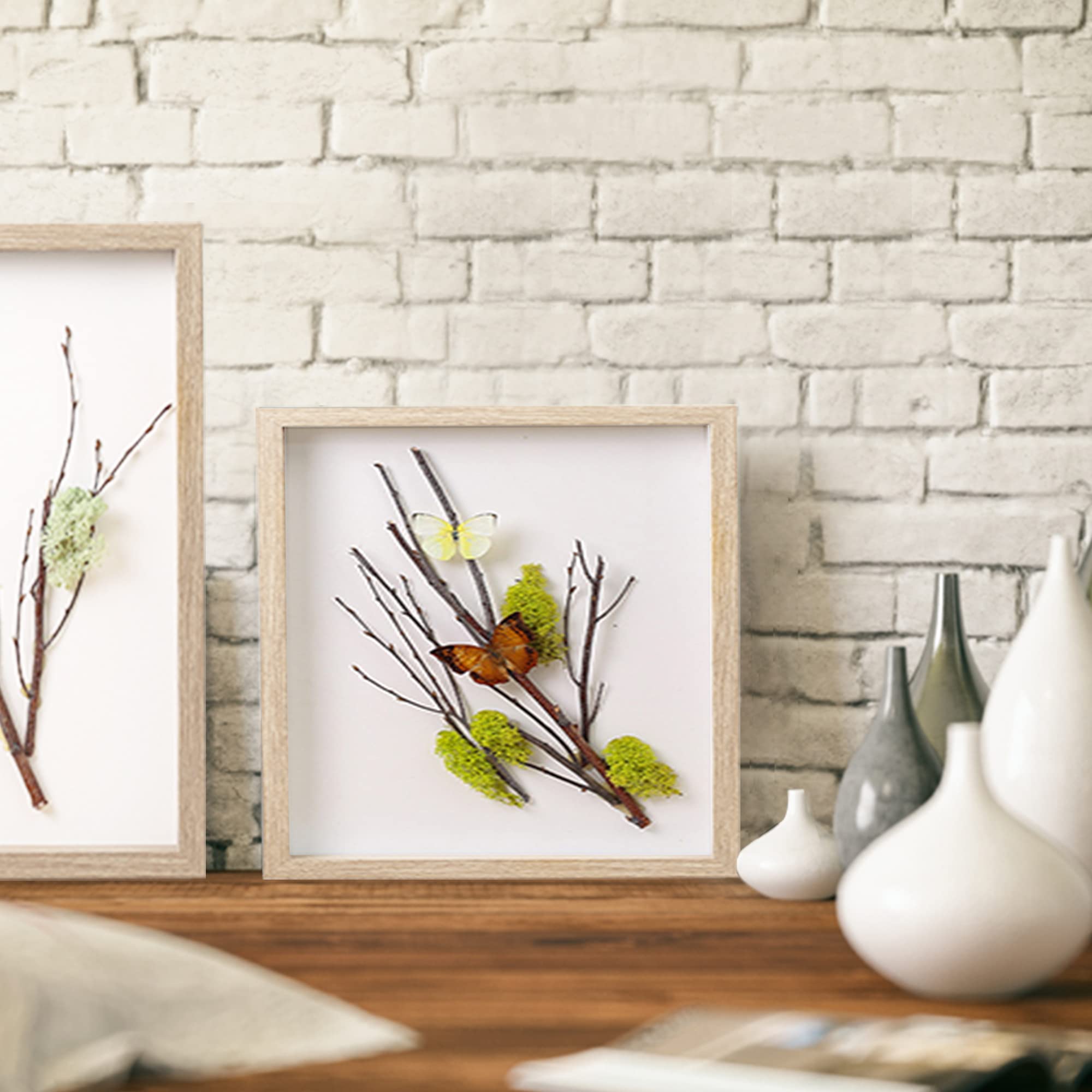 Lot de 3 cadres photo 3D en acrylique pour souvenirs, travaux manuels, billets et photos (20,3 x 20,3 cm, bois clair)