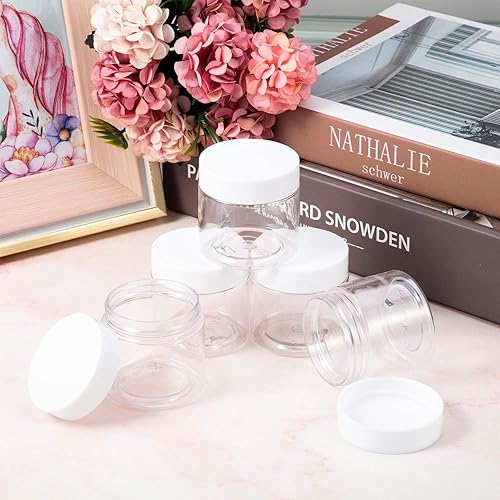 Vista 147 de 6 Pack 6oz Plastic Jars Containers with Lids Wide-mouth Refillable Leakproof Reusable Round Empty Jars for Travel Cosmetic Dry Food Spice Candy Clear
