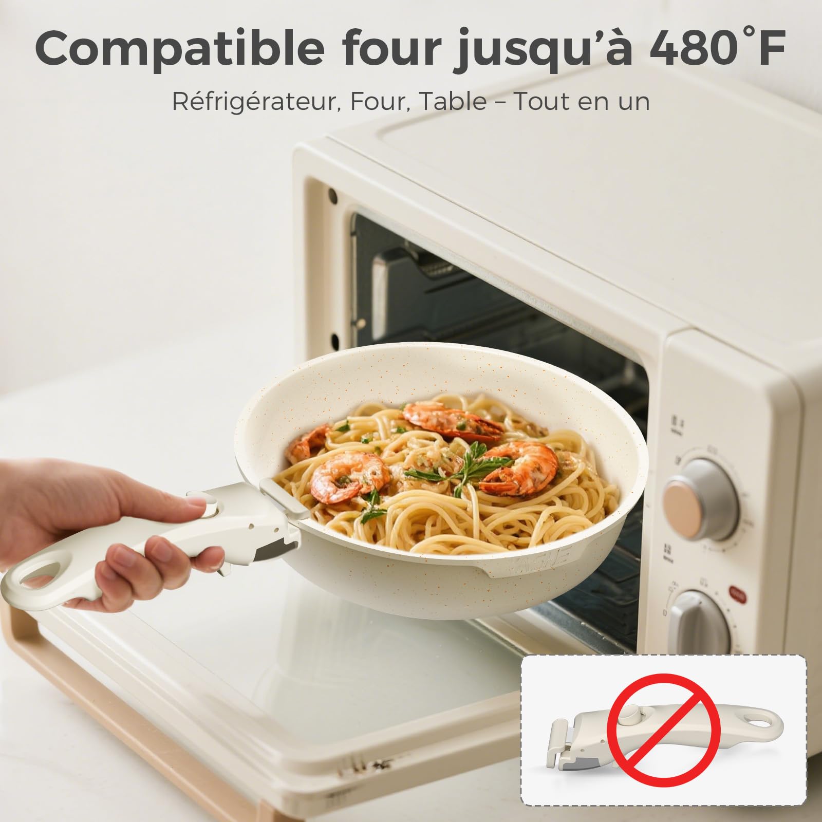 YASHE Batterie de Cuisine 15 Pièces, Poêles et Casseroles avec Revêtement Antiadhésif Effet Granit, Poignées Amovibles, Empilable, Facile à Nettoyer, Compatible Induction, Gaz et Vitrocéramique