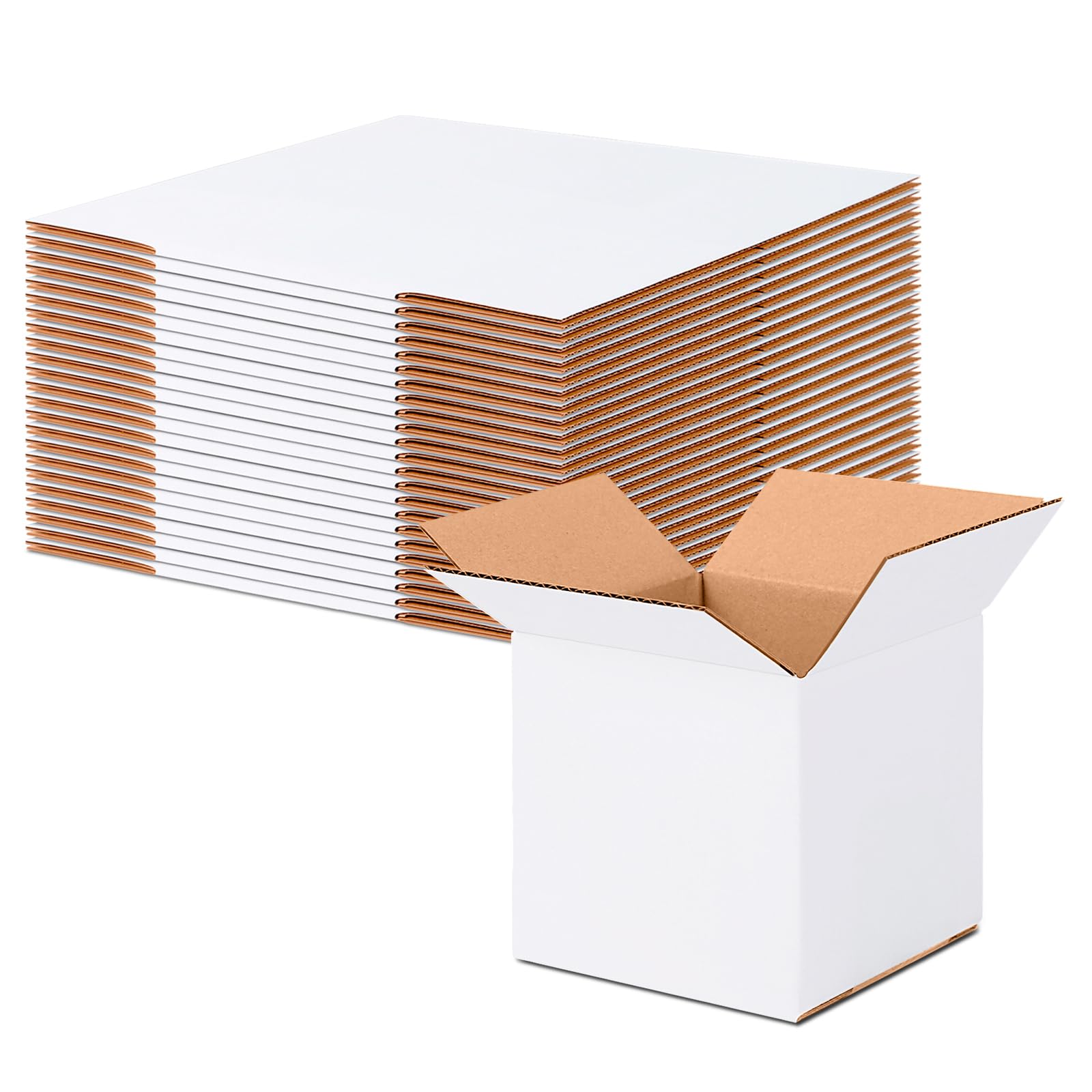 5x5x5 Small Shipping Boxes Set of 25, White Corrugated Cardboard Box for Small Business for Mailing Packaging Gifts