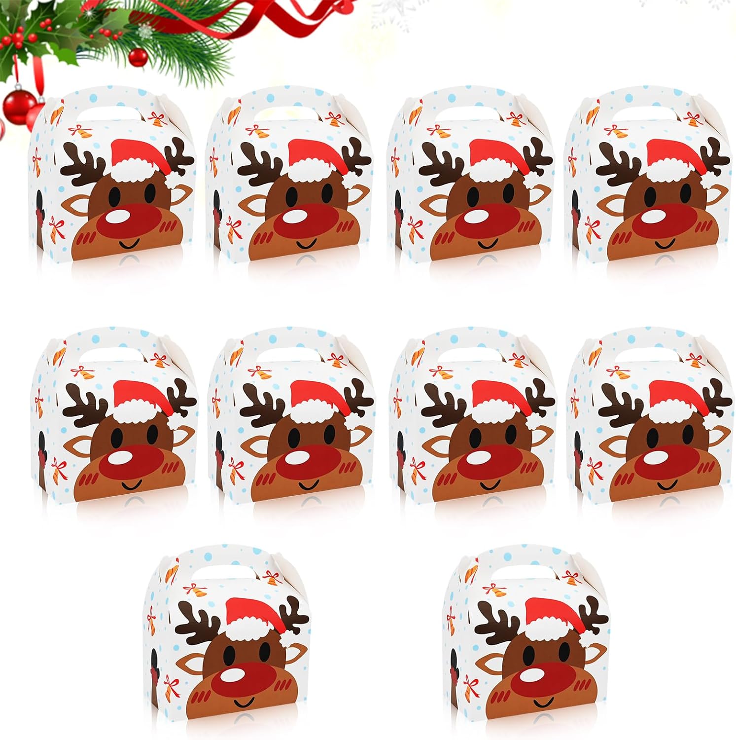 Christmas Cake Boxes, 10PCS Xtmas Cupcake Boxes Cake Holder Carrier