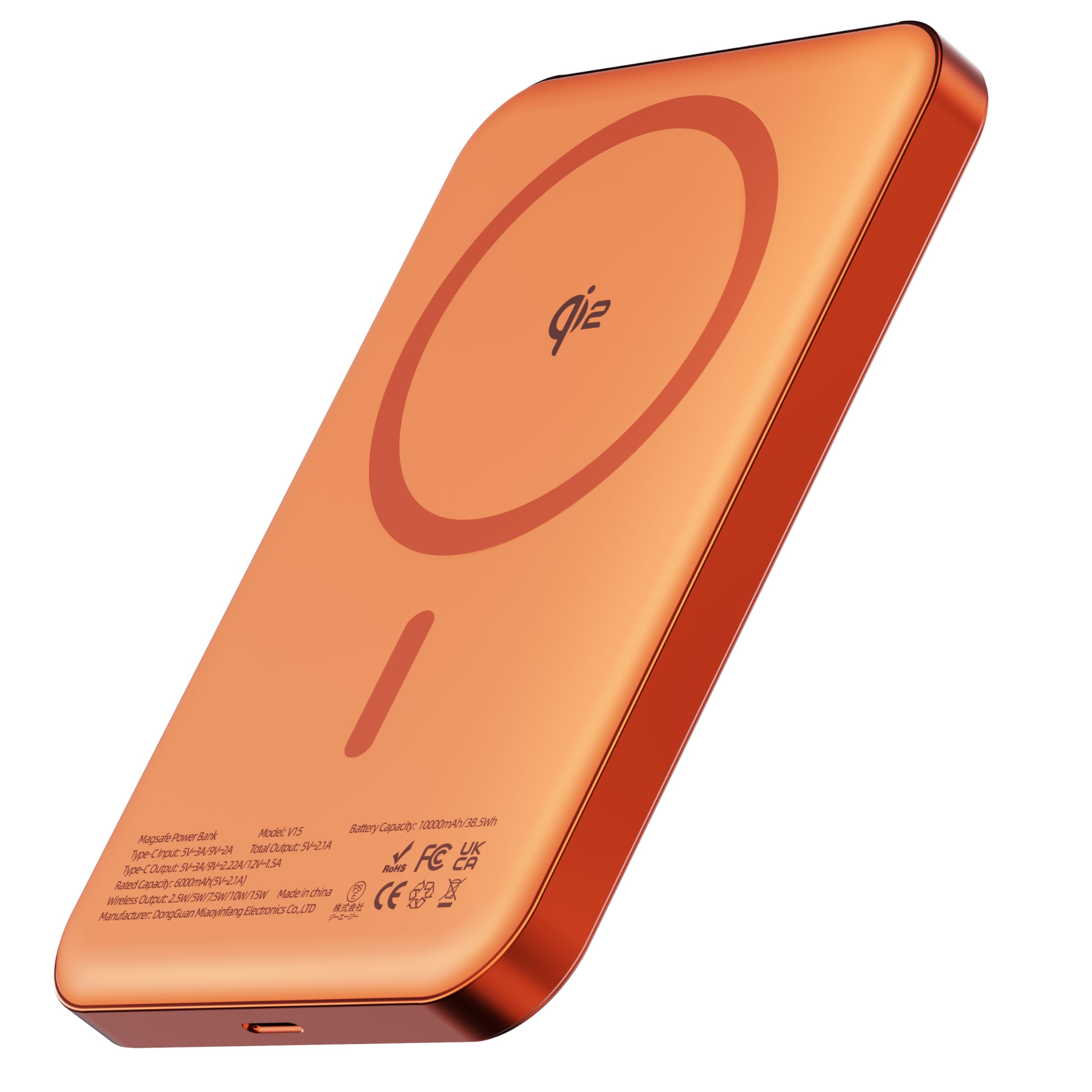 Kstime Magnetische Powerbank, 10000 mAh, 14 mm, ultradünnes Titan-Design, PD20W, kabelloses tragbares Ladegerät mit USB-C-Eingang und Ausgang, kompatibel mit iPhone 17/16/15/14/13/12 Serie(Grau)