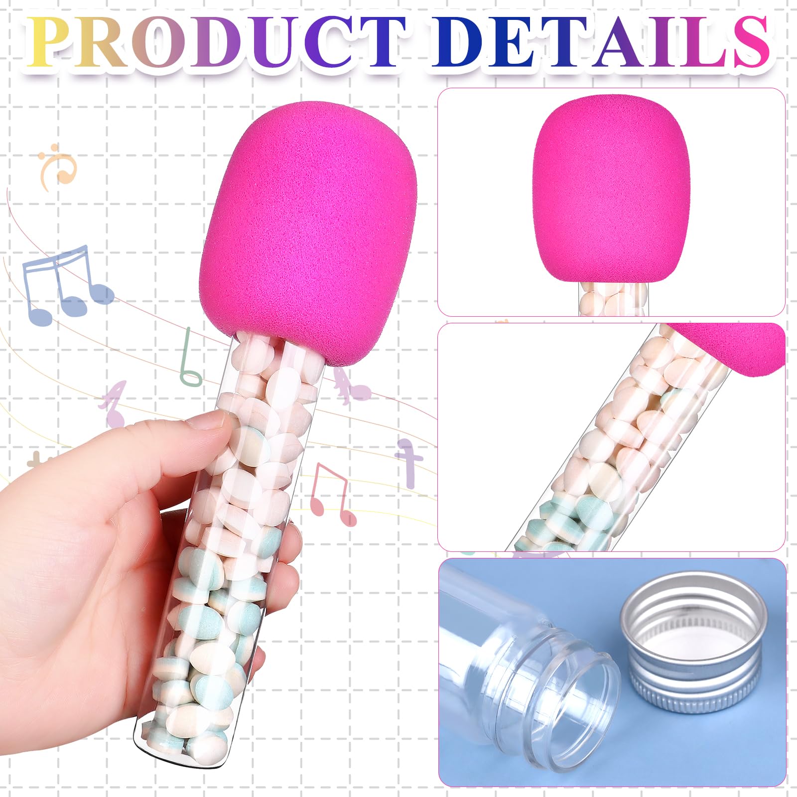 Pack De 8 Tubos De Plástico Con Forma De Micrófono Rellenos De Dulces - Accesorios Para Fiestas Temáticas Musicales Y Karaoke