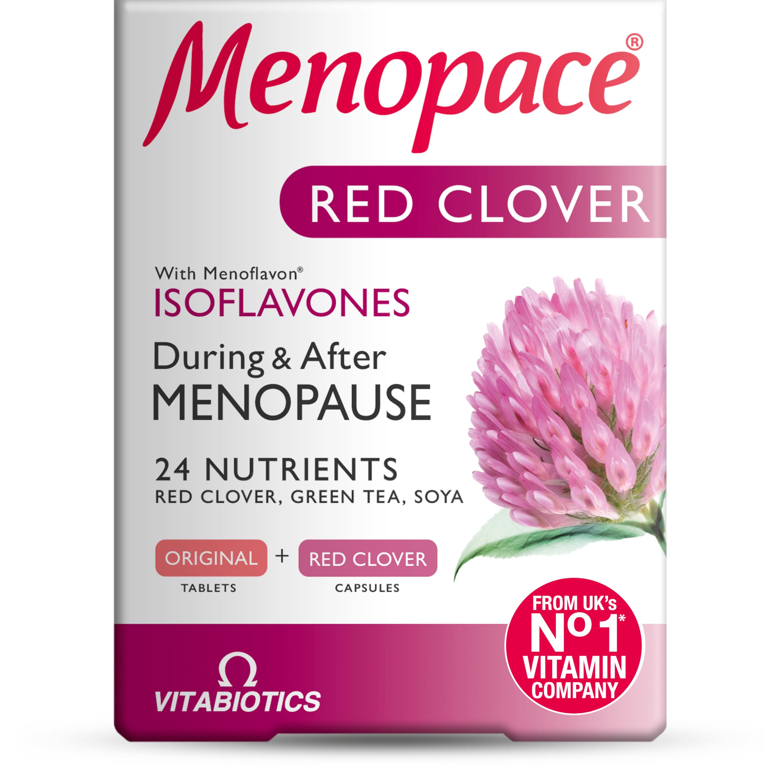 Menopace Red Clover by Vitabiotics - Menopause & Perimenopause Support with Calcium to Support Bone Health - UK's No.1 for Women's Health*