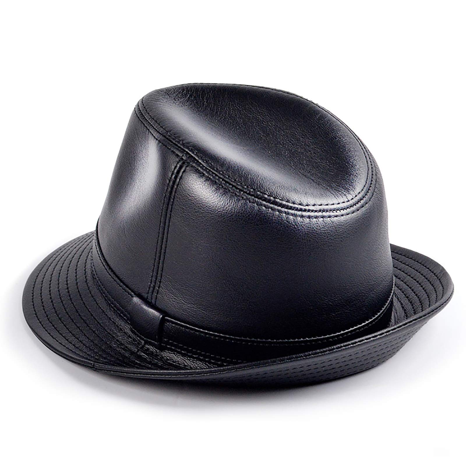 Winterhüte, echtes Leder Jazz Cap Herren Fedoras Hut Cowhide Großer Krempe Stilvolle Hut