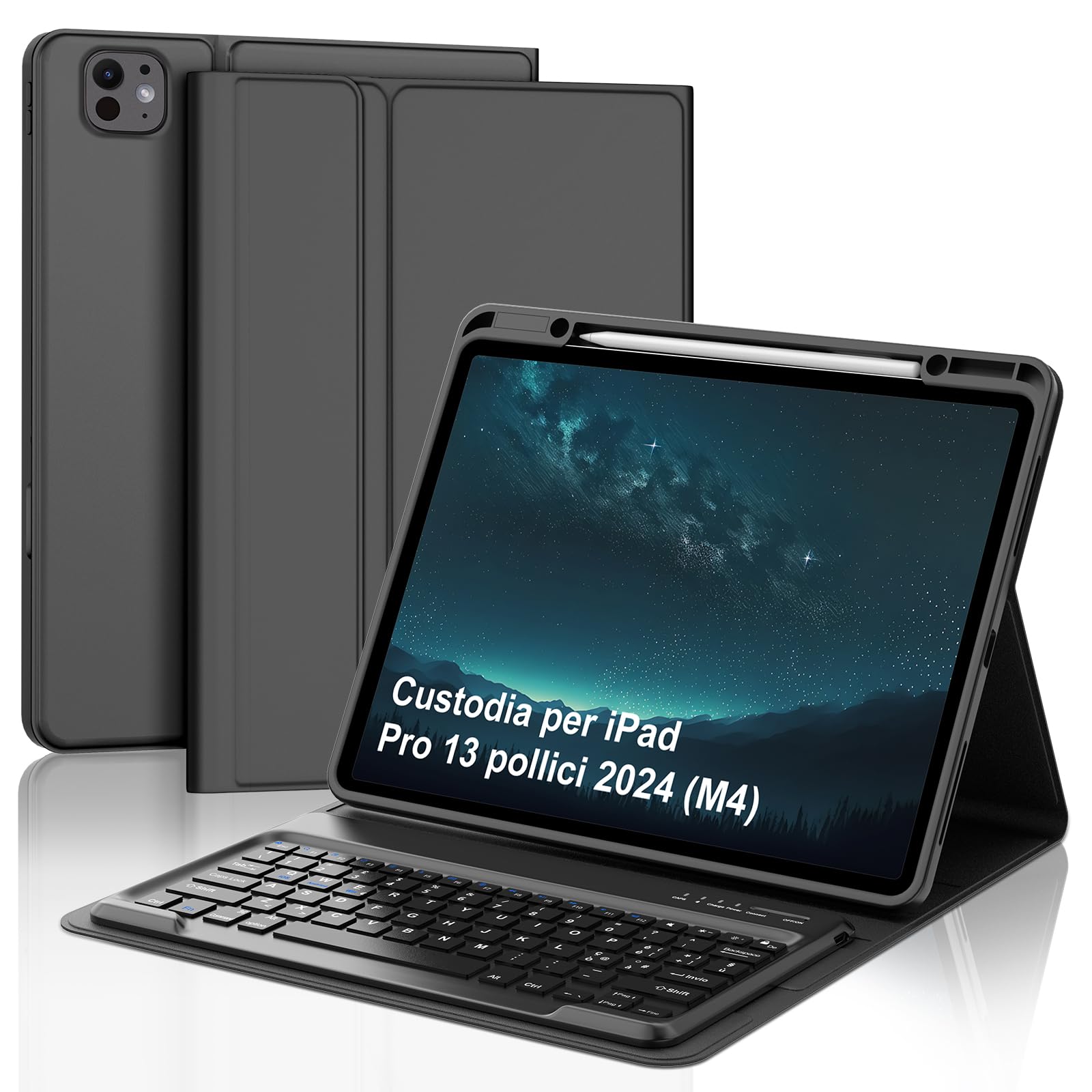 Tastiera Per IPad Pro 12.9 Con Touchpad E Custodia, Cover QWERTY Bluetooth Magnetica Retroilluminata, Viola, Compatibile Con 3a-6a Generazione