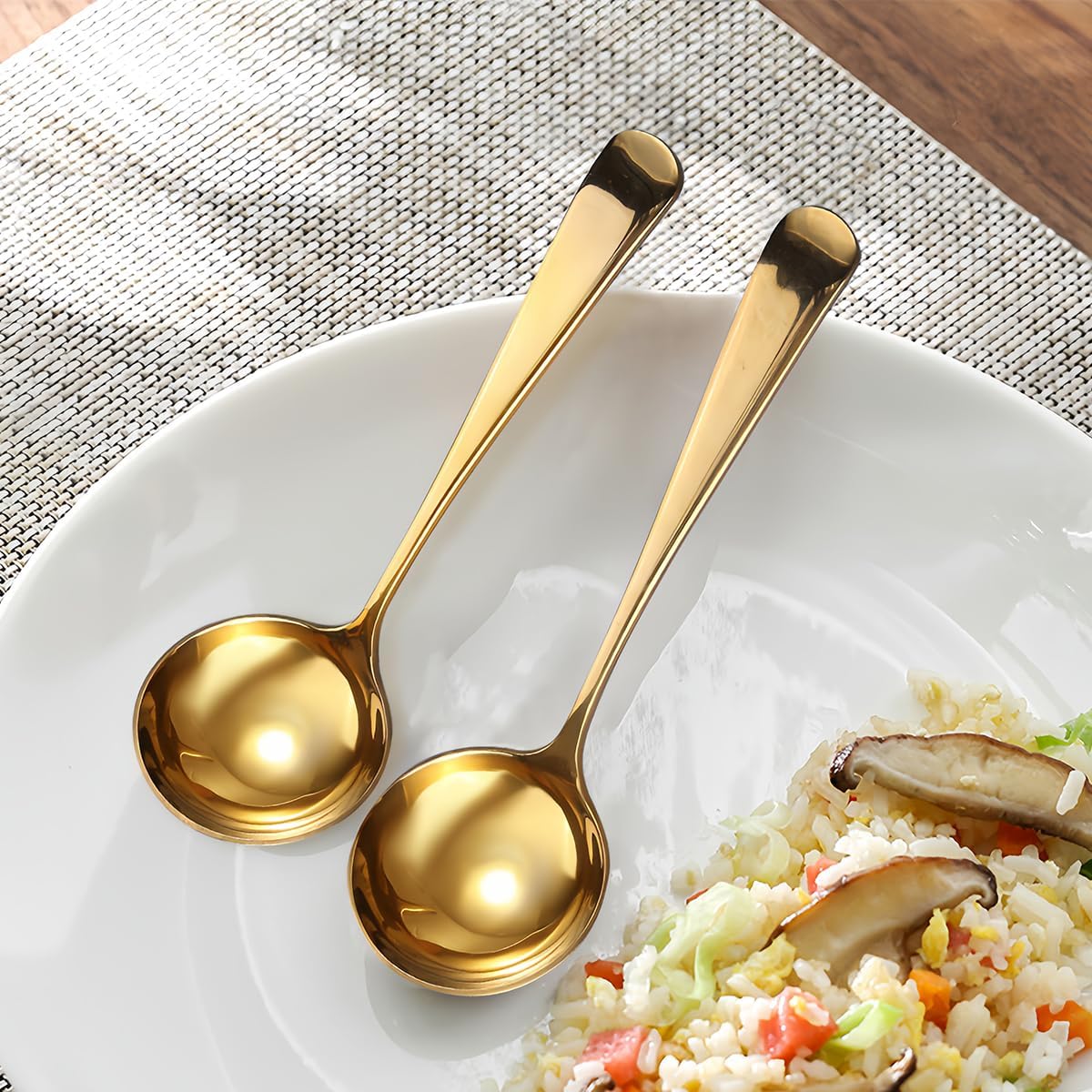 DOERDO 2Pack Stainless Steel Soup Spoons Small Ladle for Sauce Kitchen Table Serving Spoons, Gold 2.4x6.7 Inch