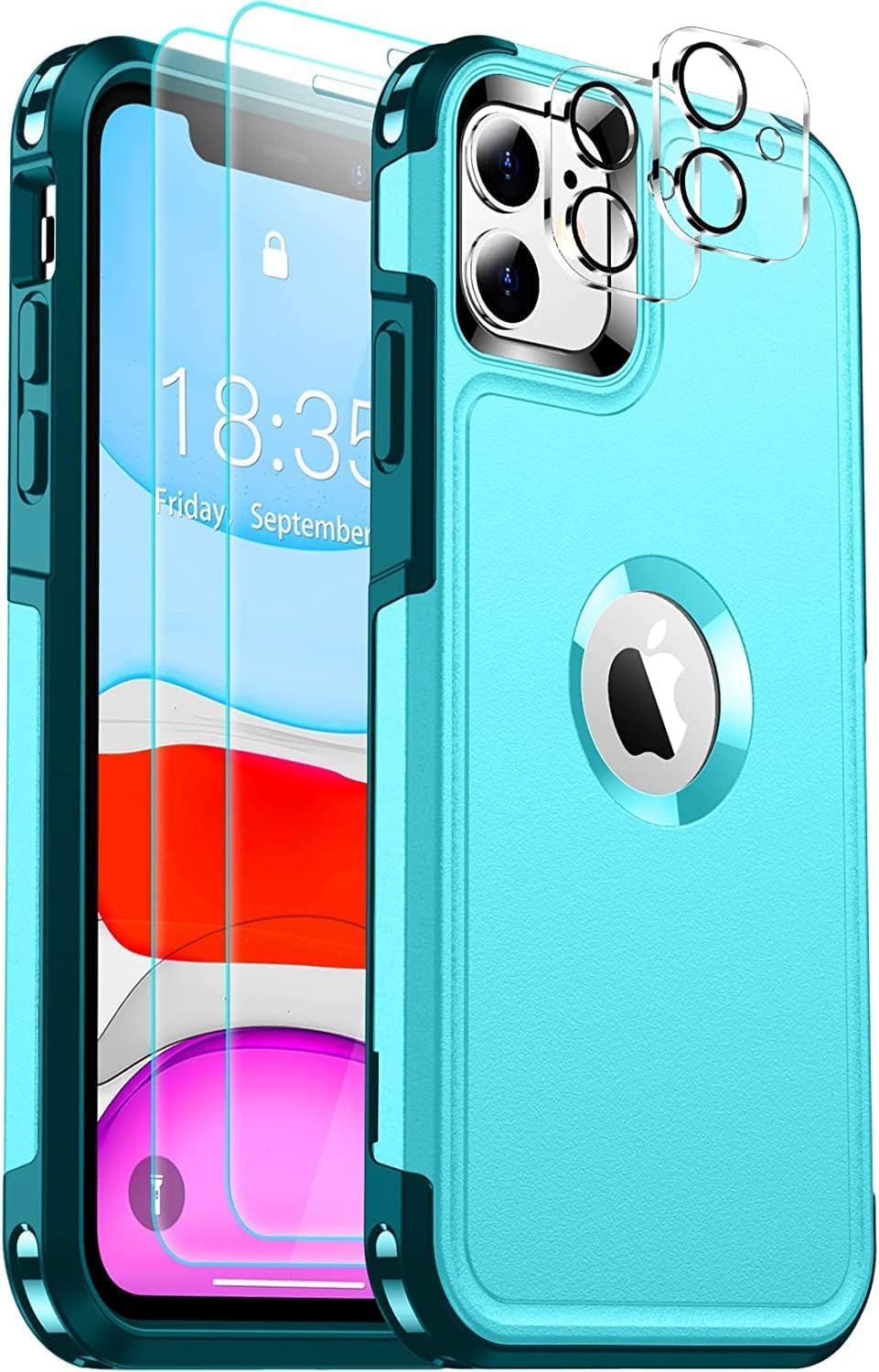 SPIDERCASE Shockproof for iPhone 11 Case,[10 FT Military Grade Drop Protection],with 2 pcs[Tempered Glass Screen Protector+Camera Lens Protector] Heavy Duty Full-Body Protective Phone Case,Light Blue