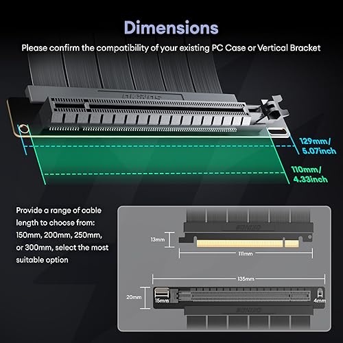 Miniatura 7 de PCI-E - Cable elevador 4.0, compatible con RTX4090, RTX4080, RX7900XTX, PCIe 4.0 x16, extensor de tarjeta flexible de alta velocidad, adaptador de
