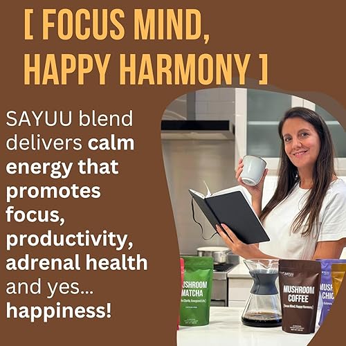 Miniatura 4 de SAYUU Mezcla de café de hongos  Enfoque, energía y armonía  Vegano, hongos funcionales, Cordyceps, melena de león y reishi  Suplemento dietético  30