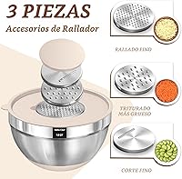 Vista 3 de Umite Chef, juego de 8 cuencos para mezclar con tapas herméticas, cuencos anidados de acero inoxidable color caqui con accesorios para rallar