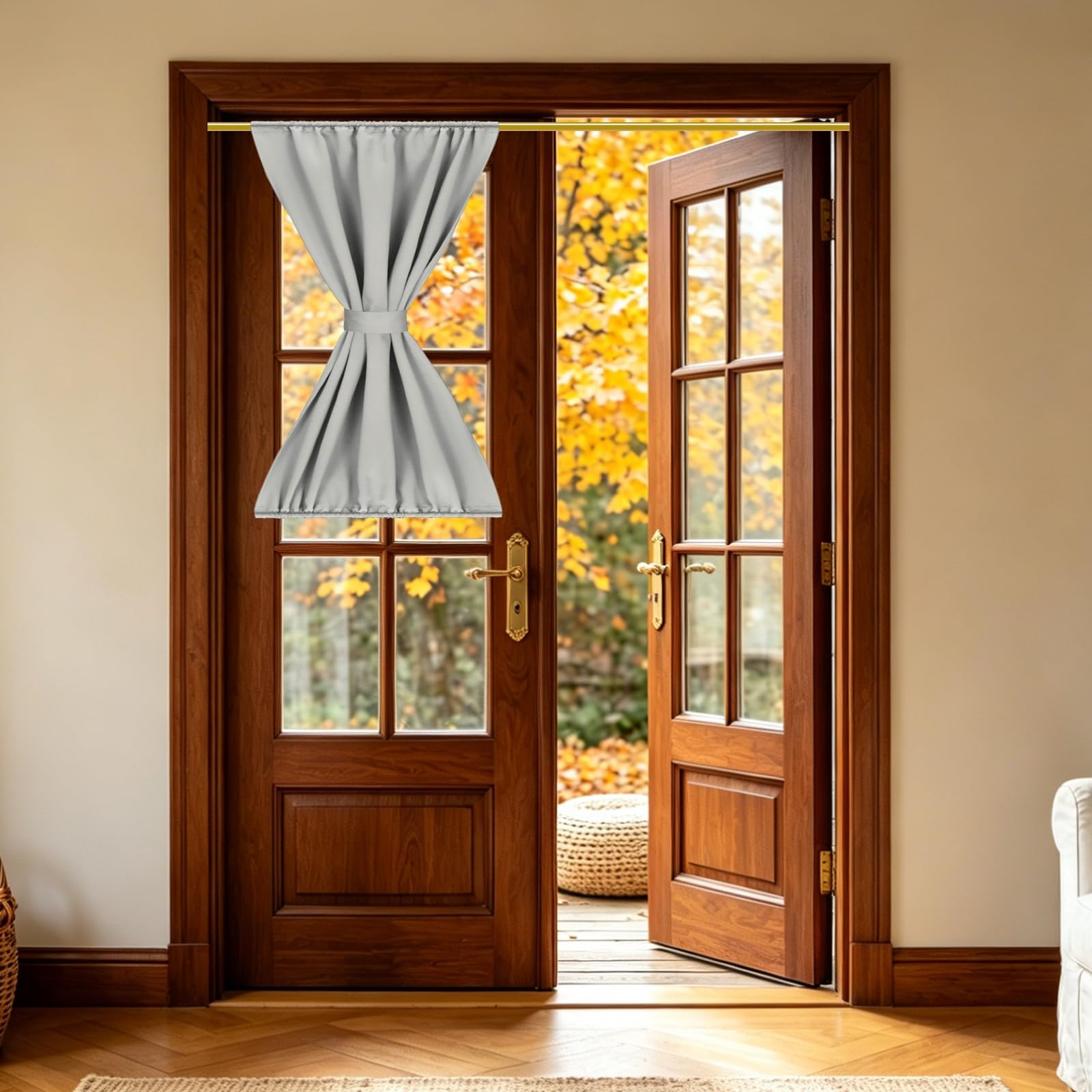 sourcing map 1 PC French Door Curtain, 76.5 x 102cm Blackout Thermal Insulated Energy Saving Drape Polyester Rod Pocket Curtains & Drapes for Kitchen Front Door Window Treatments, Natural — image 1