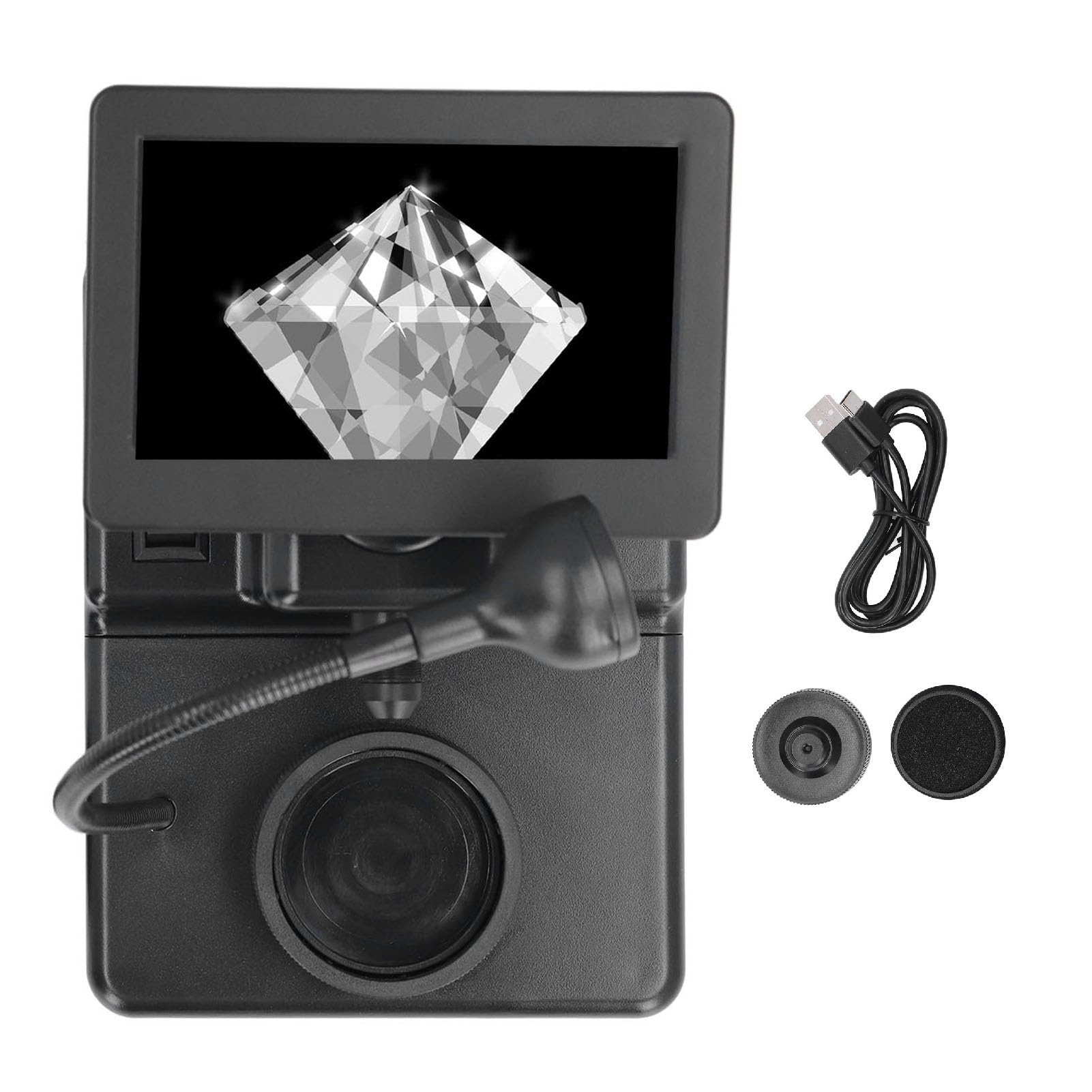 Zerodis Digitales Mikroskop, ABS-Schmucklupe mit 1000-facher Vergrößerung, 4,3-Zoll-LCD, 1280 X 720, Einstellbarer Fokus, Typ C, für die Prüfung von Pflanzenhautmünzen und Hobbyanwendern