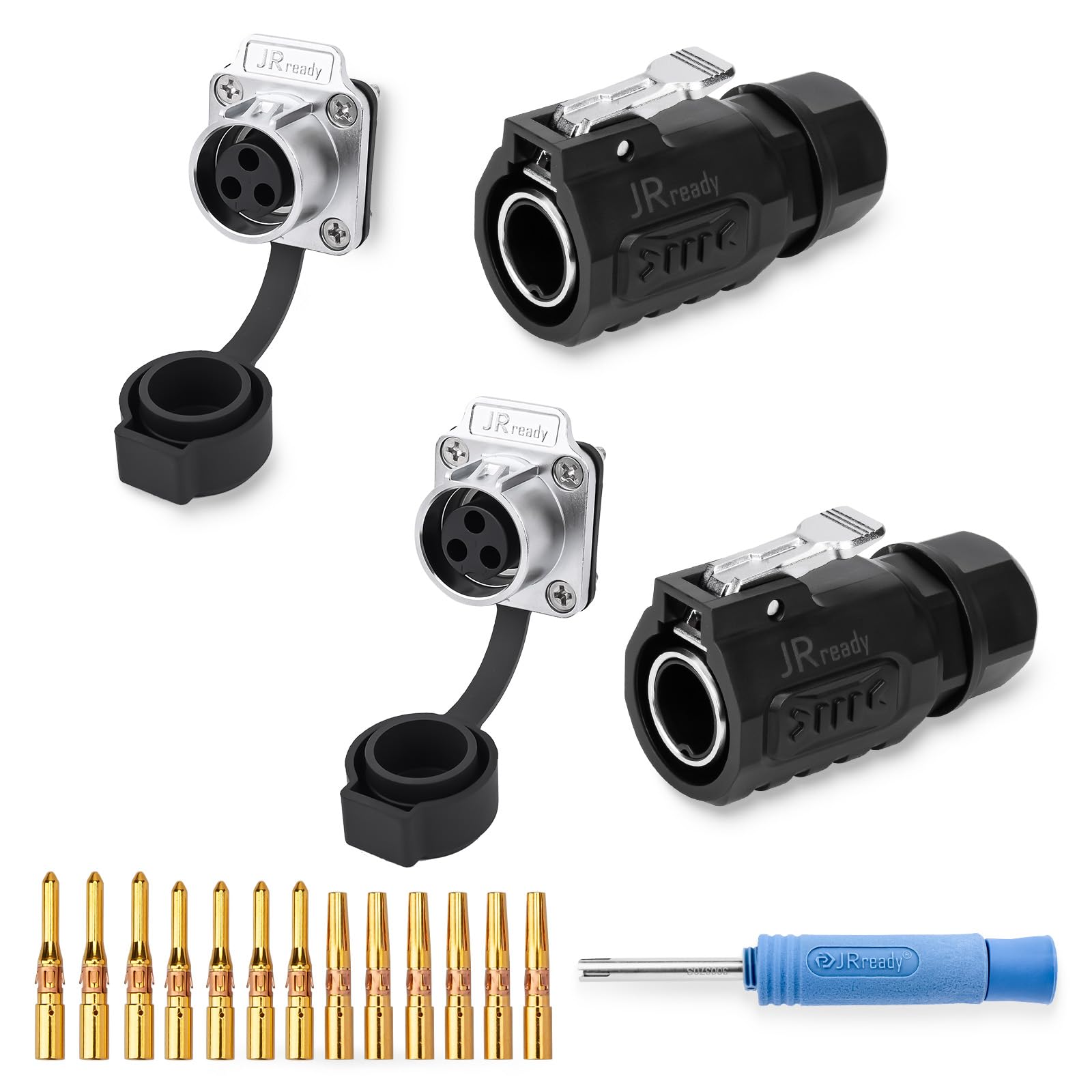 JRready JRSSWCONN23B02 Conector impermeable industrial de 3 pines, conector redondo IP68, conector rápido, conector eléctrico con juego de extractores