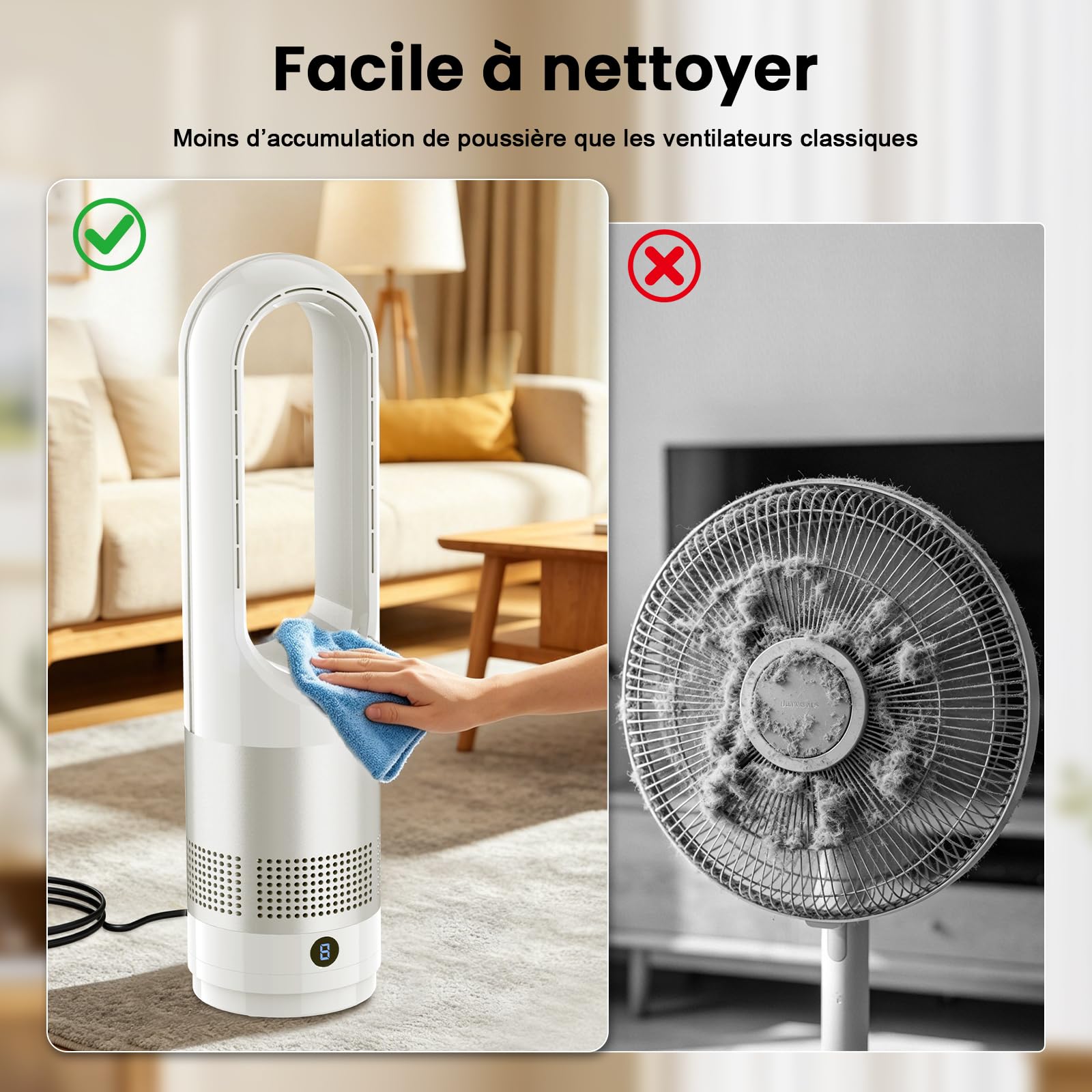 Ventilateur sans Pale Silencieux,Ventilateur Colonne avec Télécommande,Oscillation 80°,Enfants/Animaux,8 Vitesses, Minuterie 8H, Facile à Nettoyer, pour Chambre et Salon