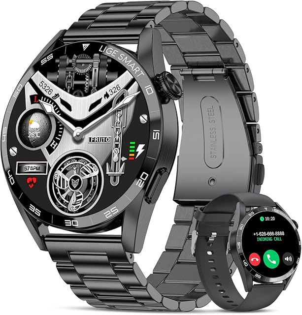 Smart Watch for Men, Answer and Make Calls Bluetooth Watch, 1.32'' Fitness Tracker Watch with Heart Rate Blood Oxygen Sleep Monitor Step Counter, Waterproof Smartwatch for iOS Android Phones(2 Straps)