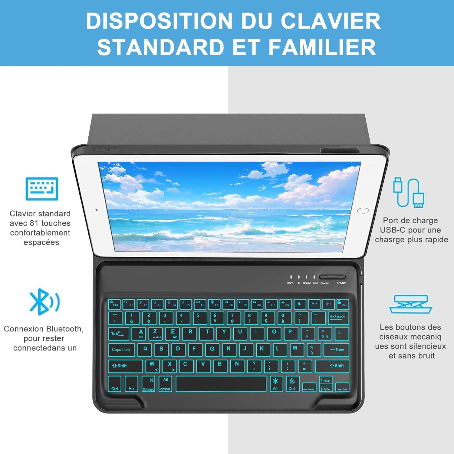 Étui Clavier pour iPad Pro 12.9 '' 2017/2015 (ancien modèle, 2e et 1re génération), clavier Bluetooth détachable magnétique avec porte-crayon, housse de protection TPU souple noir