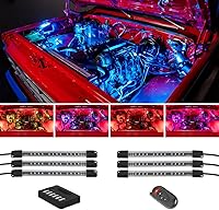 LEDGlow 6pc Million Color LED Engine Bay Kit - Flexible Under Hood Lights for Cars & Trucks, 15 Colors, 9 Modes, Wireless Remote