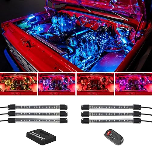 LEDGlow Kit de iluminación LED de millones de colores para compartimento de motor bajo capó con Tubos flexibles de 6 pulgadas y control remoto