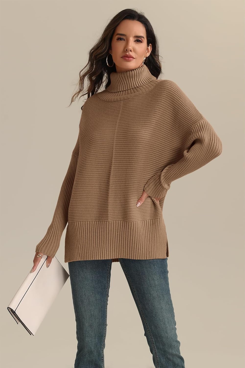 ATHMILE Women's Oversized Turtleneck Sweaters Fall Fashion Outfits Batwing Sleeve Ribbed Tunic Winter Clothes 2025 - Image 5