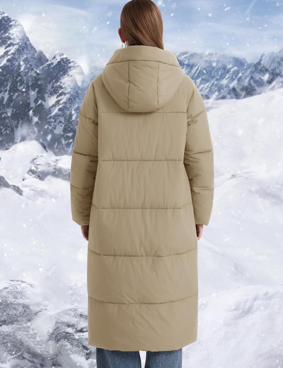 Flygo Womens Hooded Long Puffer Coat Winter Jackets Coats Warm Maxi Long Sleeve Zip Padded Down Cocoon Outerwear - Image 3