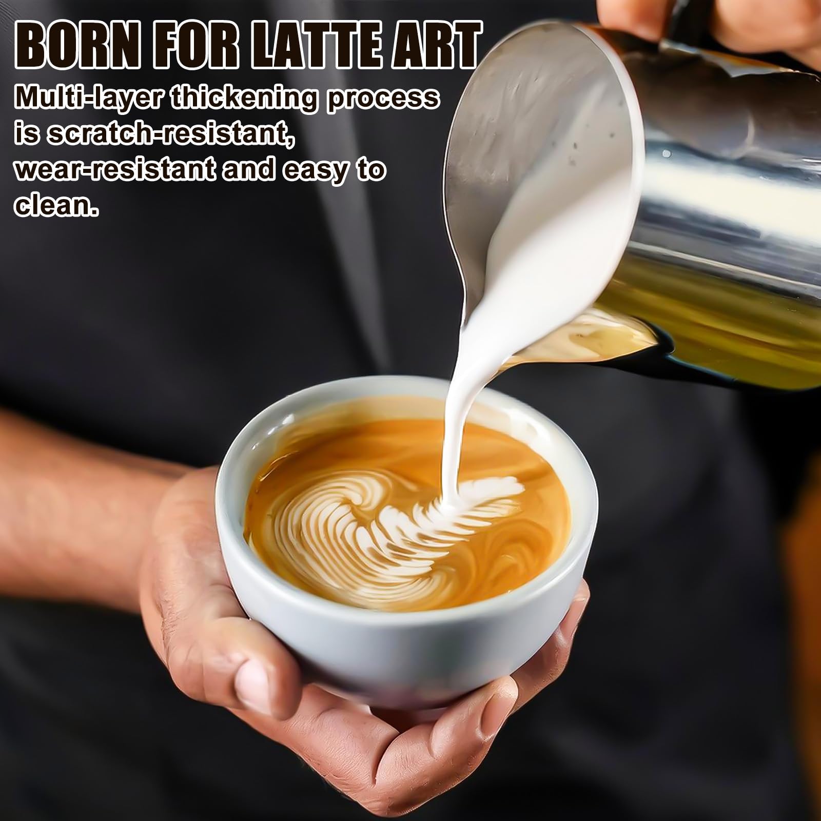 3 bricco per latte in acciaio inox, 150 ml, brocca per latte in schiuma, bricco in schiuma di latte, brocca per schiuma, brocca per latte e caffè espresso, per montalatte, cappuccino, macchiato