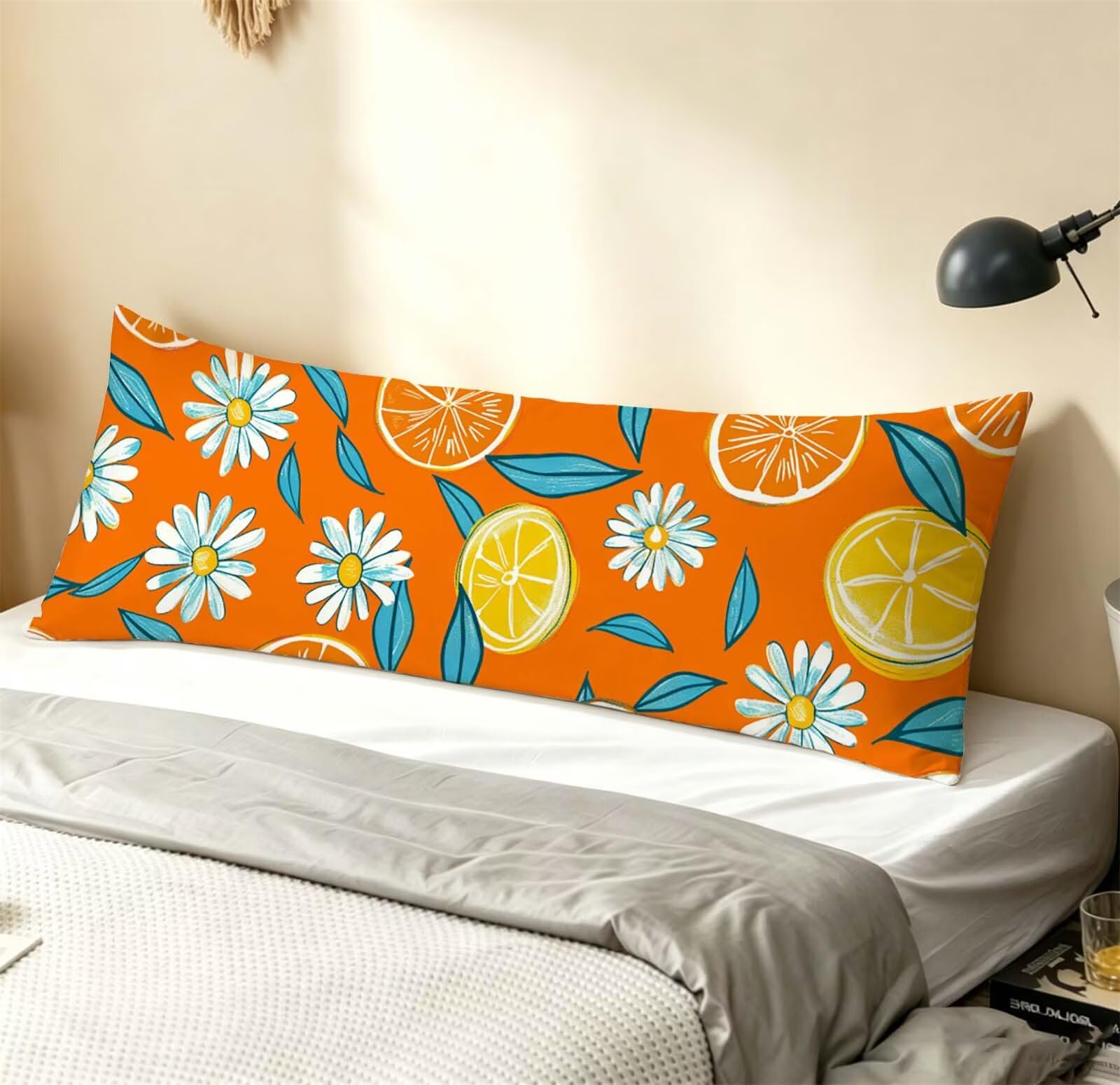Fodera Cuscino 50 x 150 cm, Arancione-7 Velluto Copricuscini Letto, | con Invisibile Cerniera, Morbida e Traspirante, per biancheria da letto, divano, hotel, chi dorme sul fianco Fiore-4 j-77