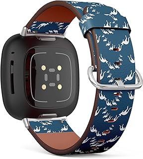 CJBROES Replacement Leather Watch Band, Compatible with Fitbit Versa 3 and Fitbit Sense of Wristband Bracelet Accessory - Cute Kangaroos Cartoon