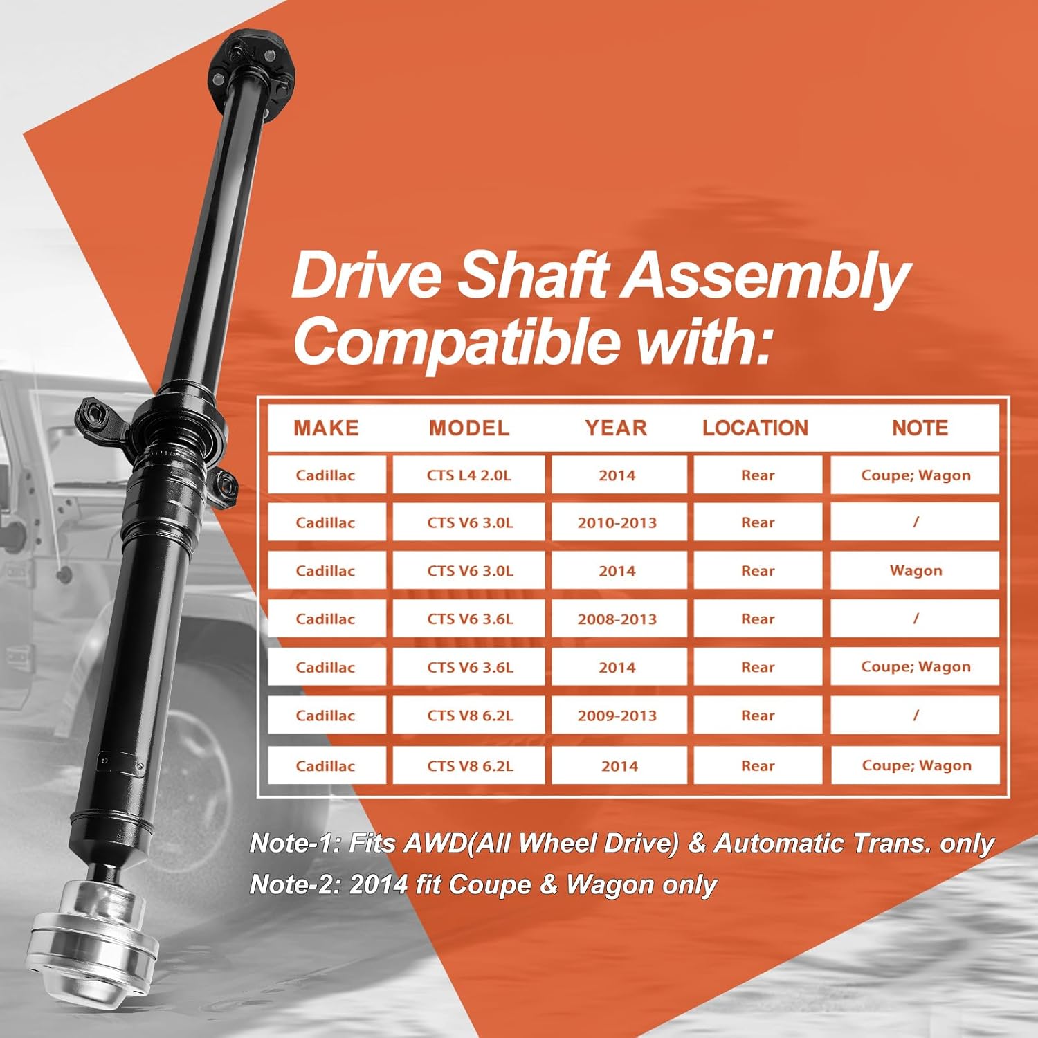 Rear Complete Drive Shaft Prop Shaft Driveshaft Assembly [AWD Automatic Transmission] Compatible with Cadillac CTS 2008 2009 2010 2011 2012 2013 2014, Replace OE 15845613, 20849551, 976-426, 65-1007