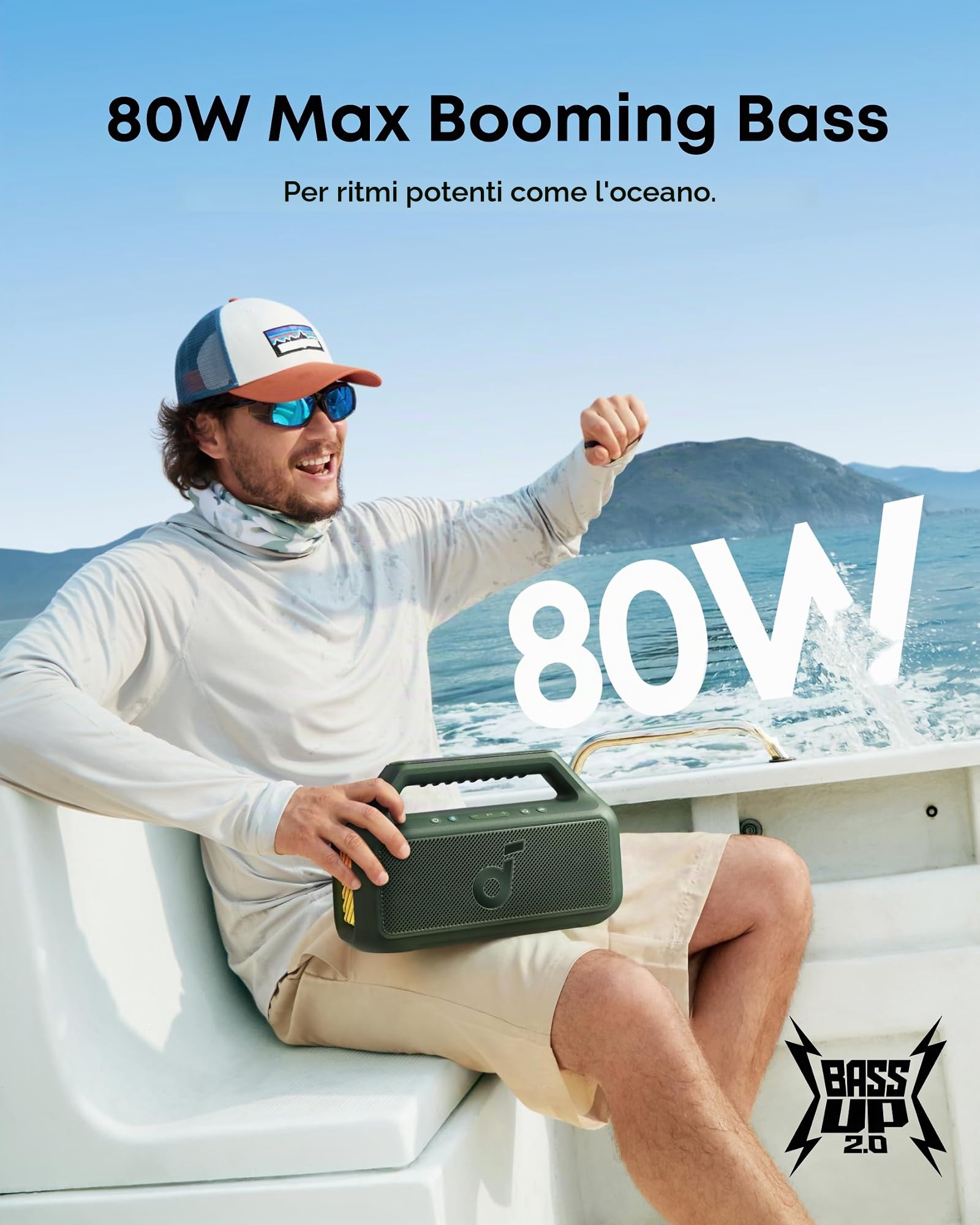soundcore Cassa Bluetooth Portatile Boom 2, 80W Booming Sound con Subwoofer e BassUp 2.0, 24H, IPX7, Luce LED, USB-C, EQ Personalizzato, per Esterni, Campeggio Spiaggia e Giardino (Ricondizionato)