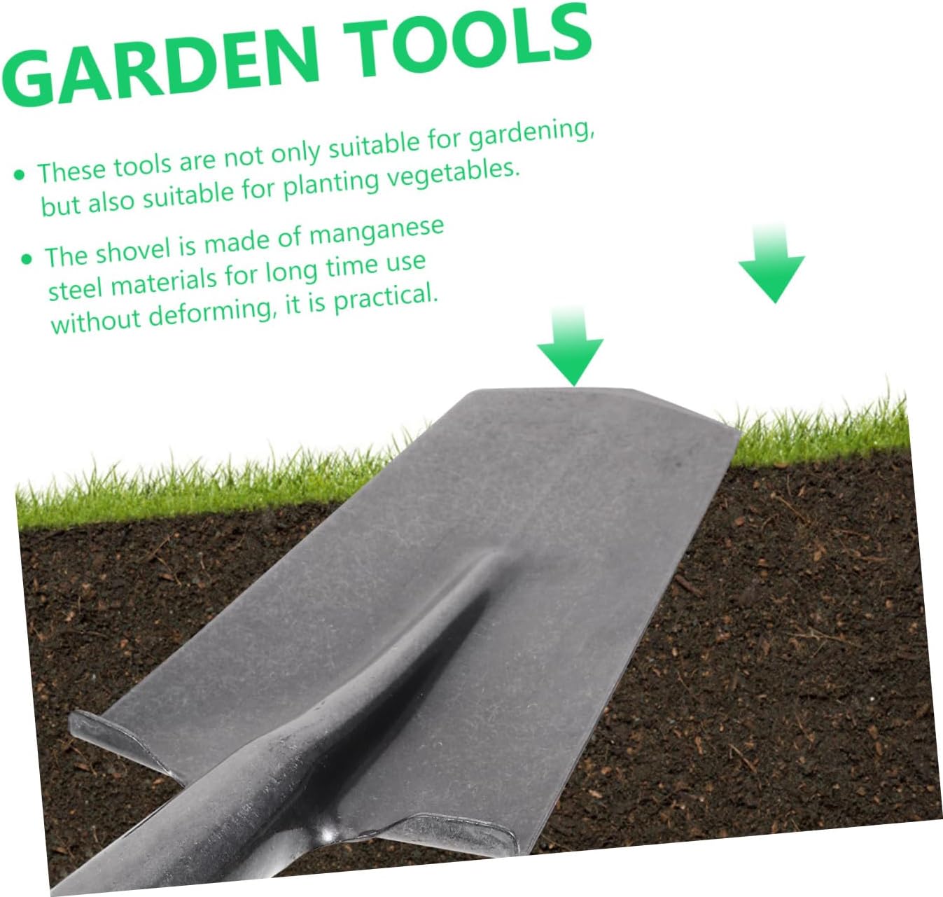 Metal Garden Shovel and Handle Spade for Gardening Narrow Tip, Thickened Manganese Steel, Sturdy Planting and Digging Tool for Lawn and Soil Work