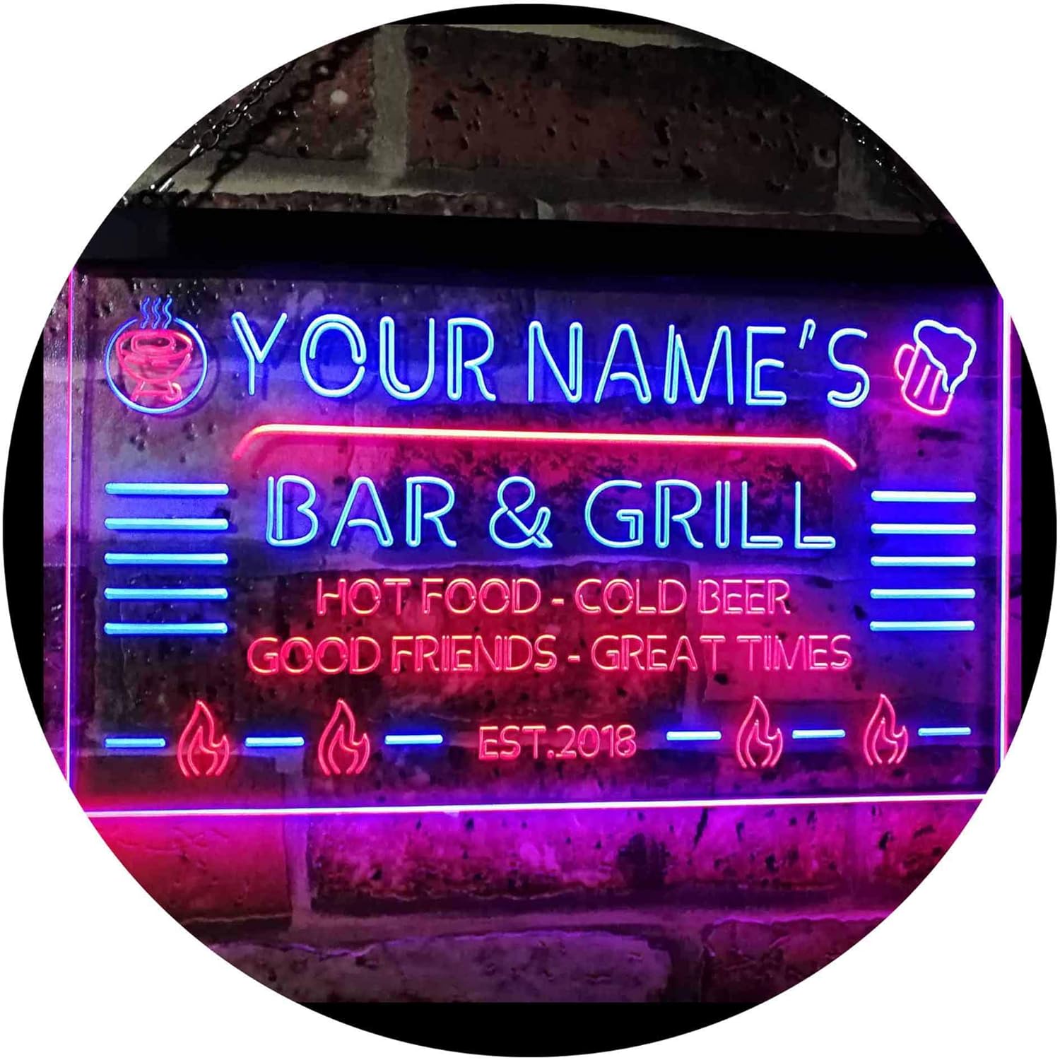 ADVPRO Personalized Your Name Custom Bar & Grill Established Year Dual Color LED Neon Sign Red & Blue 16 x 12 Inches st6s43-u1-tm-rb