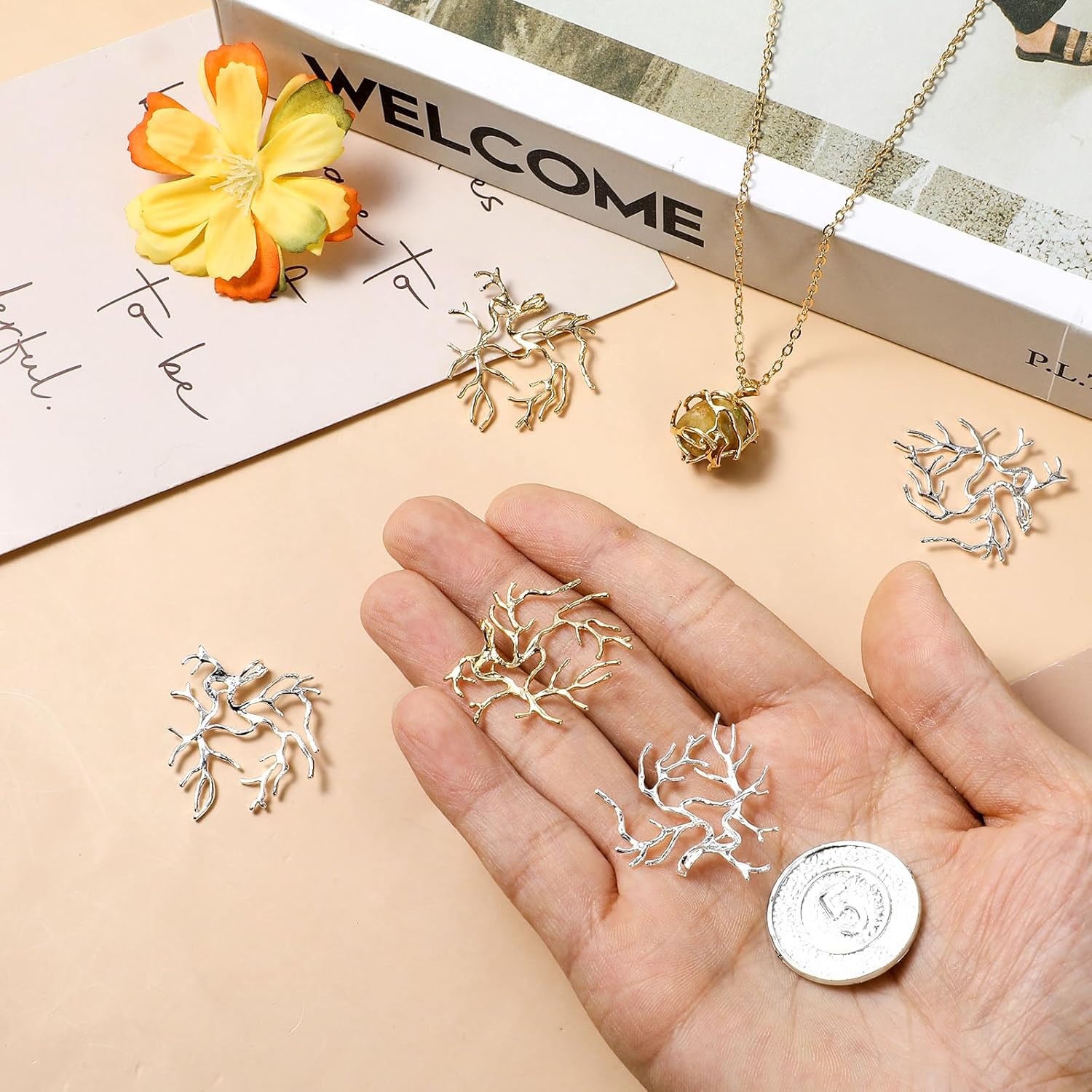 6 Pcs Branch Shape Blanks Adjustable Claw Pendant Trays Brass Branch Prong Pendant Bezels Metal Claw for Jewelry Making Bracelet Earrings Necklace DIY Crafts (Gold & Silver) - Image 6